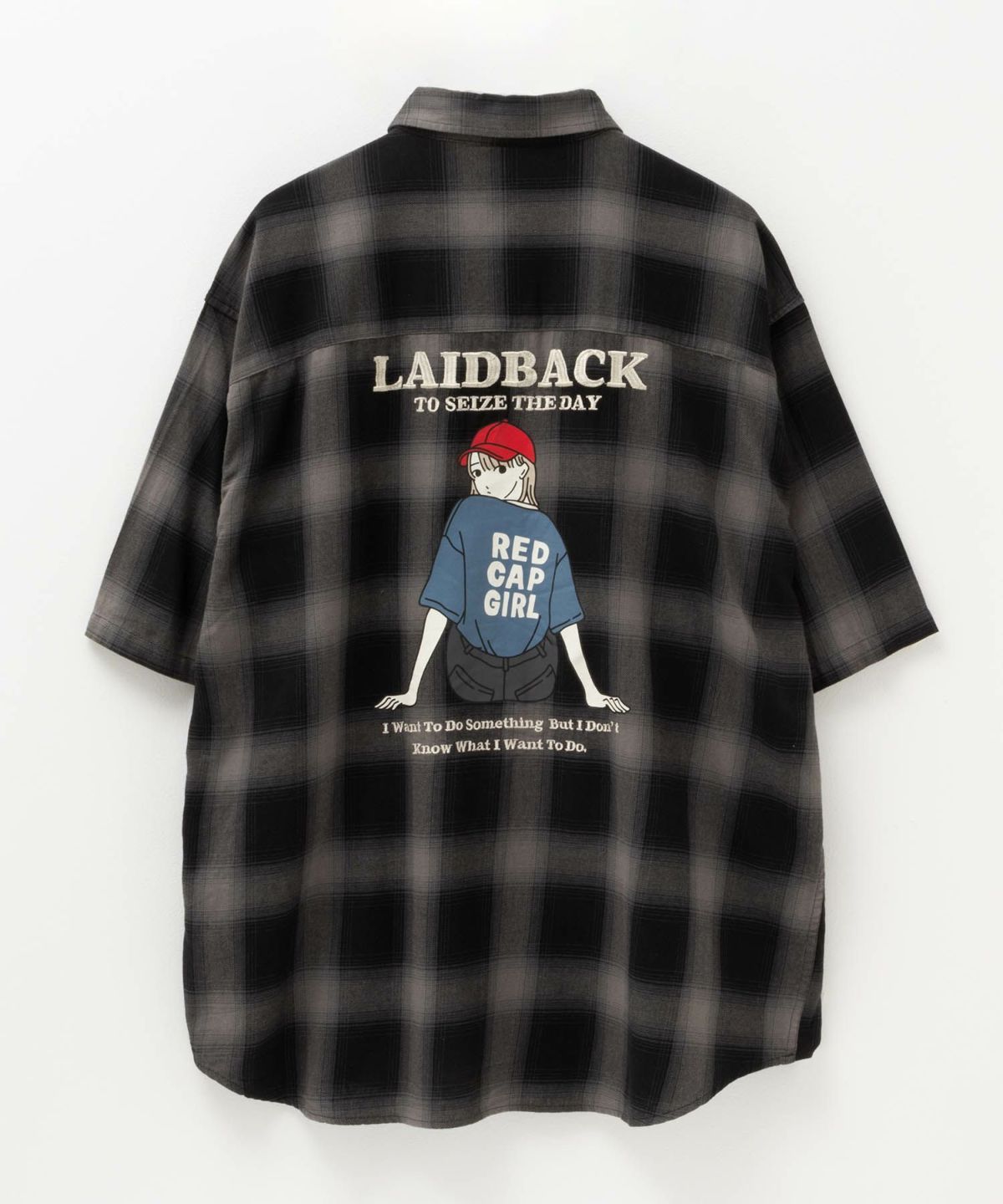 RED CAP GIRL オンブレーチェックバック刺繍＆プリント半袖シャツ メンズ