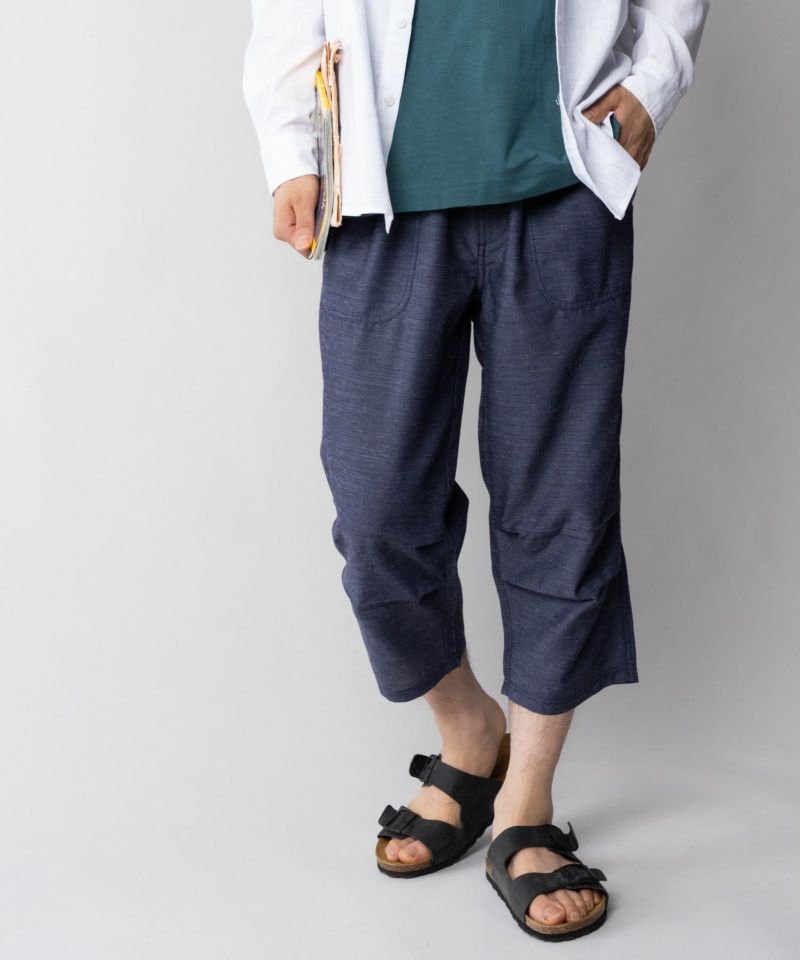 SARARI NAVY リネンミックスクロップドパンツ メンズ