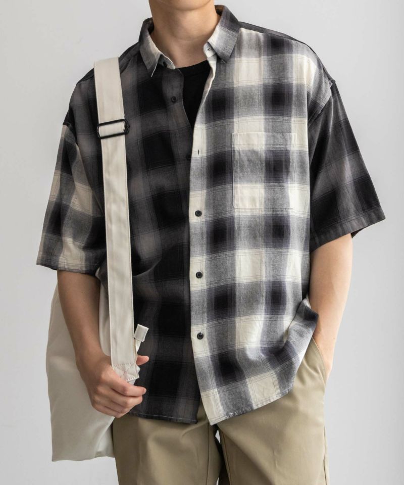 【オンラインストア限定】NAIVE MAGIC  オンブレーチェックルーズサイズ半袖シャツ メンズ商品画像-4