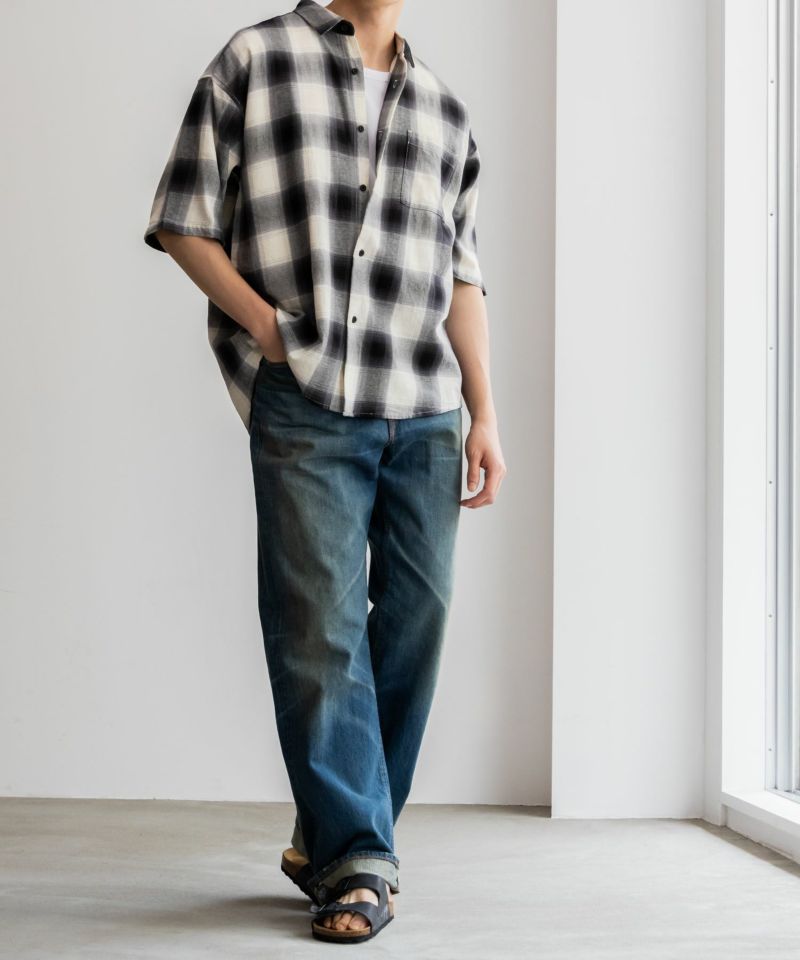 【オンラインストア限定】NAIVE MAGIC  オンブレーチェックルーズサイズ半袖シャツ メンズ商品画像-6