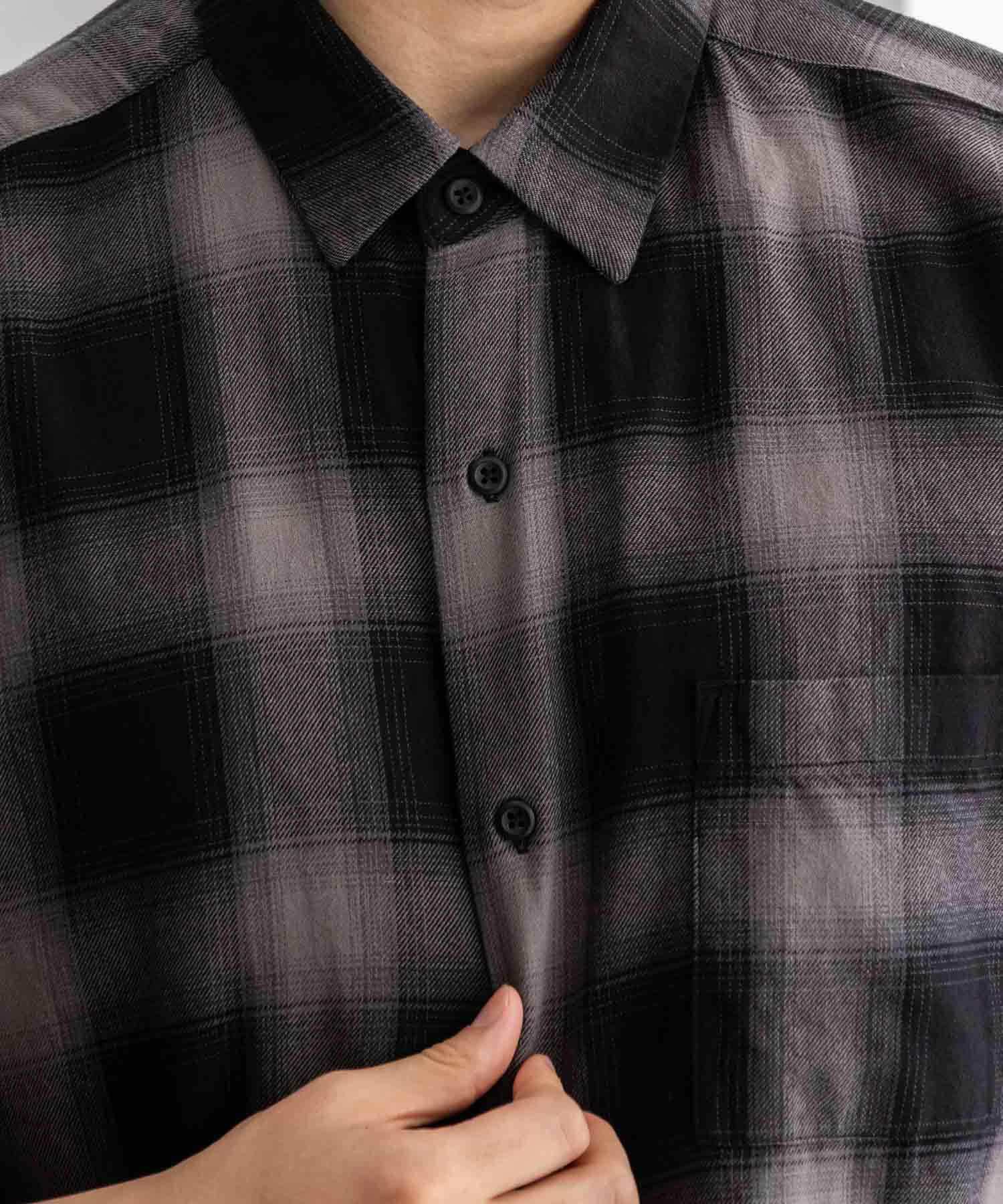 NAIVE MAGIC オンブレーチェックルーズサイズ半袖シャツ メンズ