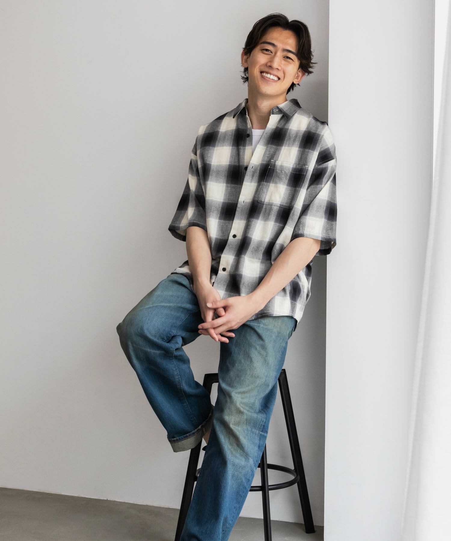 【オンラインストア限定】NAIVE MAGIC  オンブレーチェックルーズサイズ半袖シャツ メンズ商品画像-15