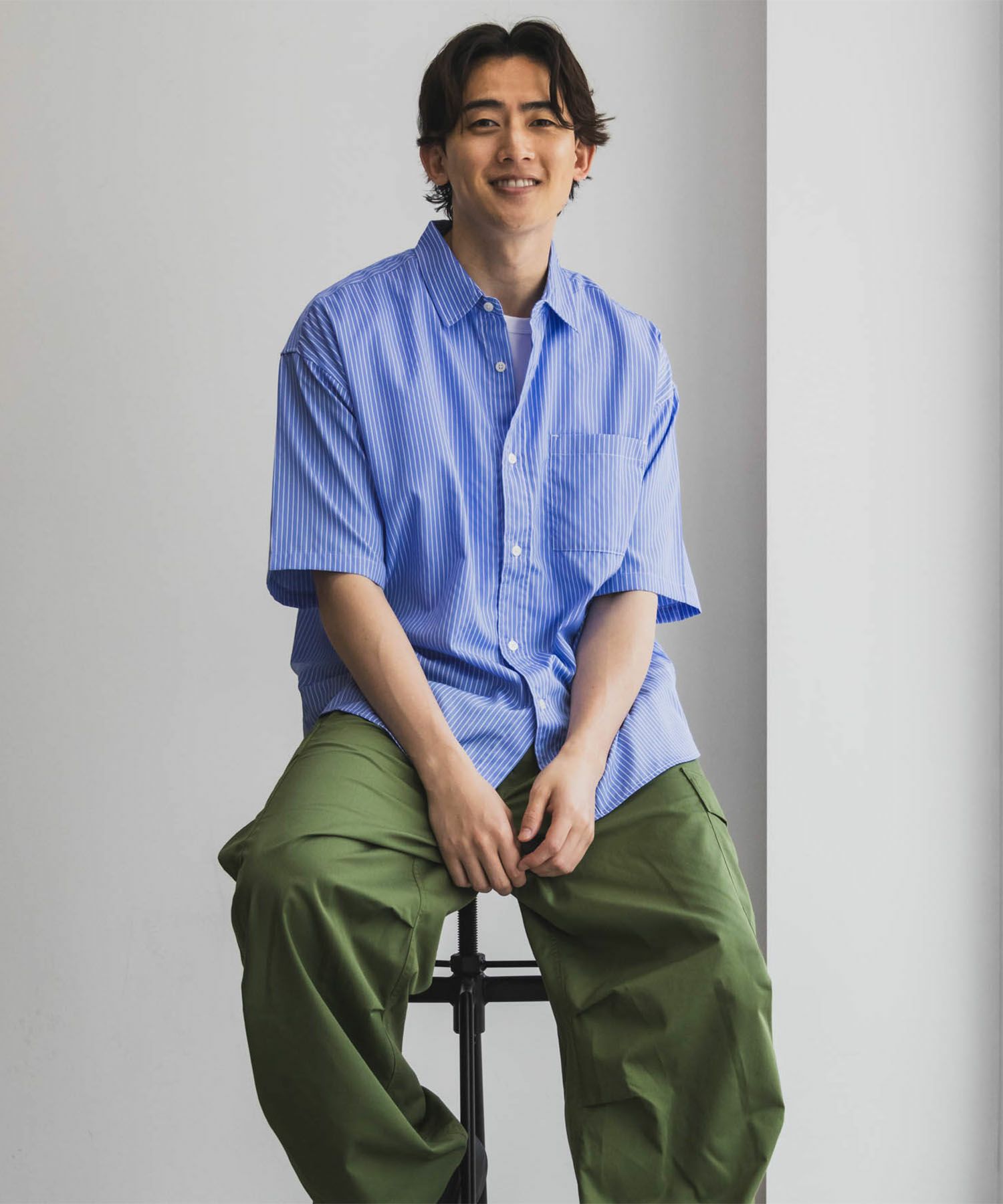 NAIVE MAGIC ポリエステルブロード ルーズサイズ半袖シャツ メンズ