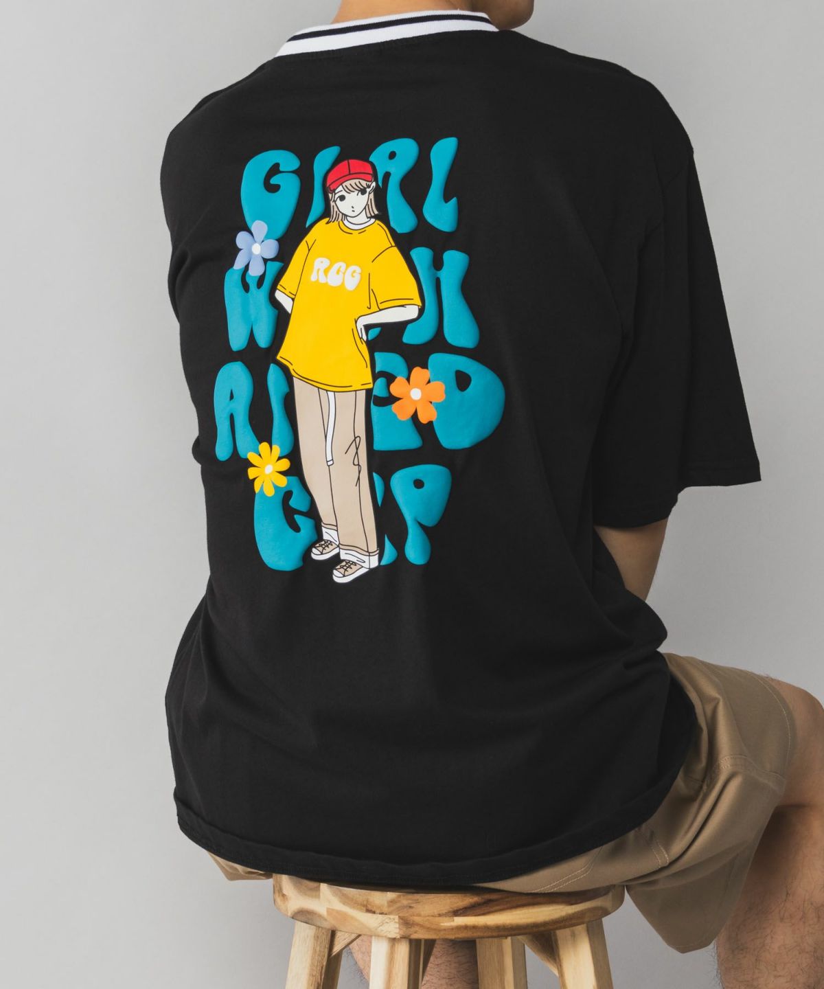 RED CAP GIRL 発泡プリントラインリブTシャツ メンズ ネコポス 対応商品