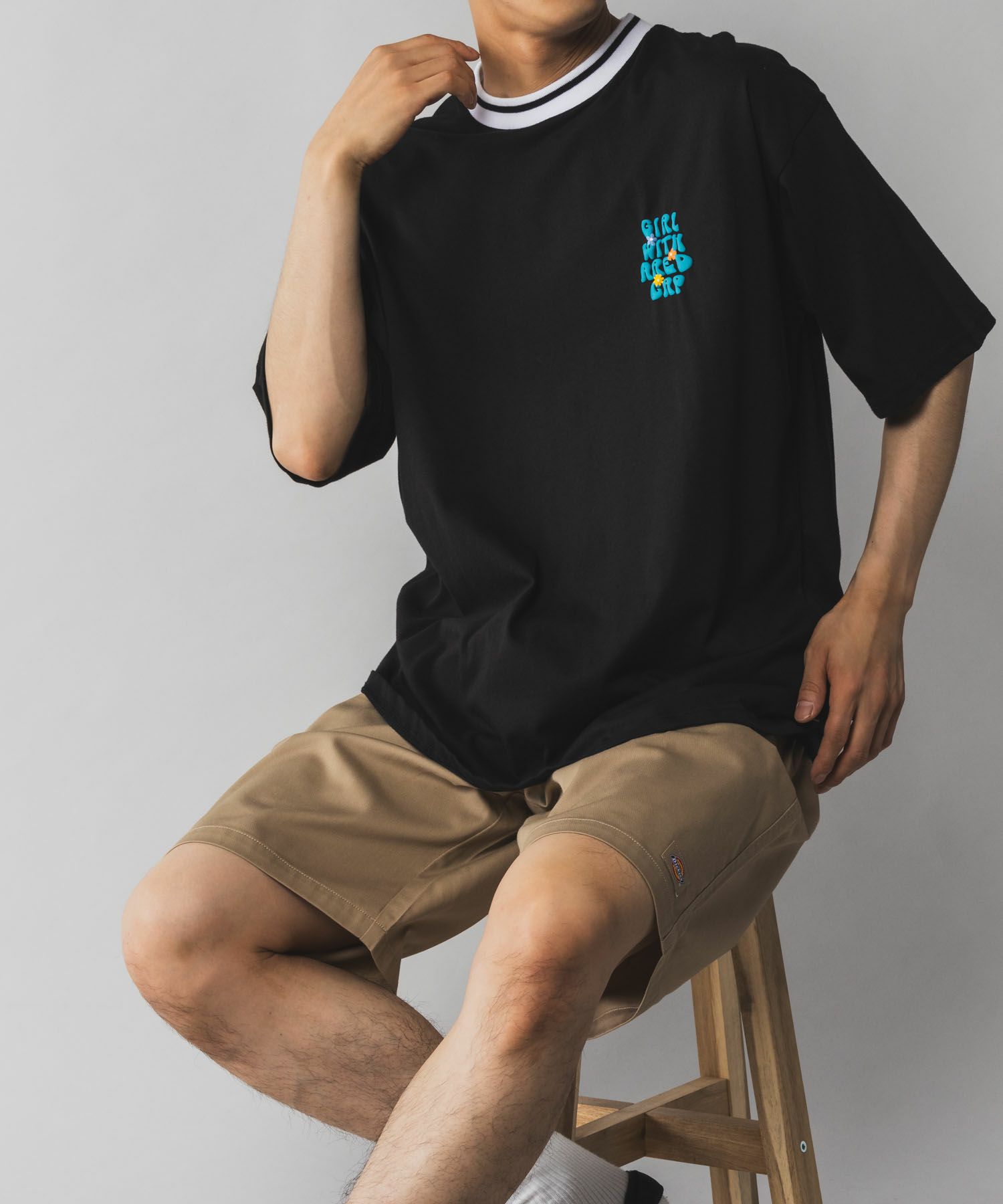 RED CAP GIRL 発泡プリントラインリブTシャツ メンズ ネコポス 対応商品
