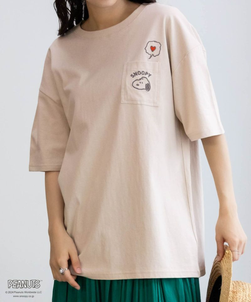 PEANUTS SNOOPY ポケット付きTシャツ レディース