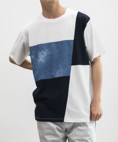 NAVY SARARI  ブロック切替え半袖Ｔシャツ メンズ ネコポス 対応商品