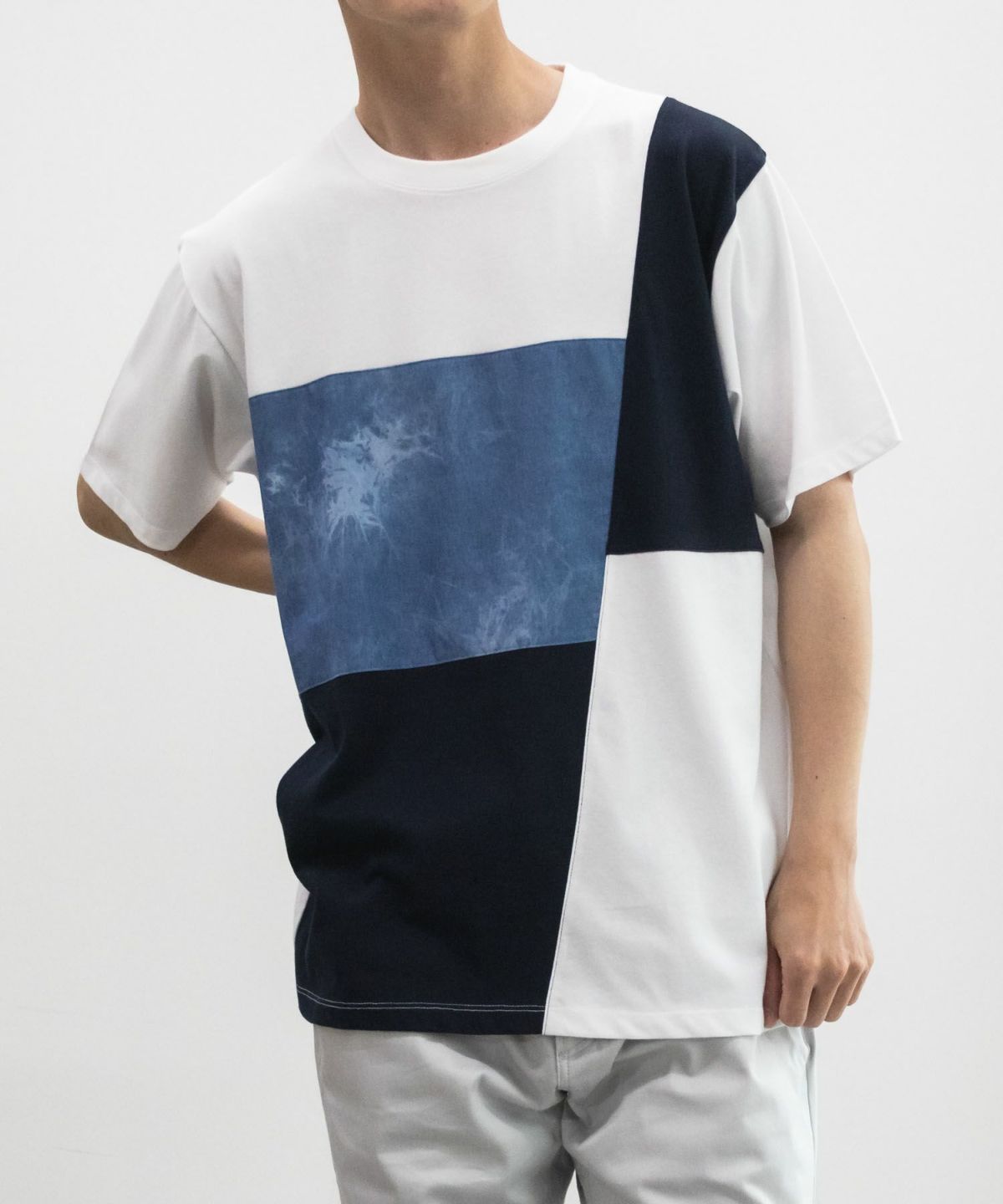 NAVY SARARI ブロック切替え半袖Ｔシャツ メンズ ネコポス 対応商品