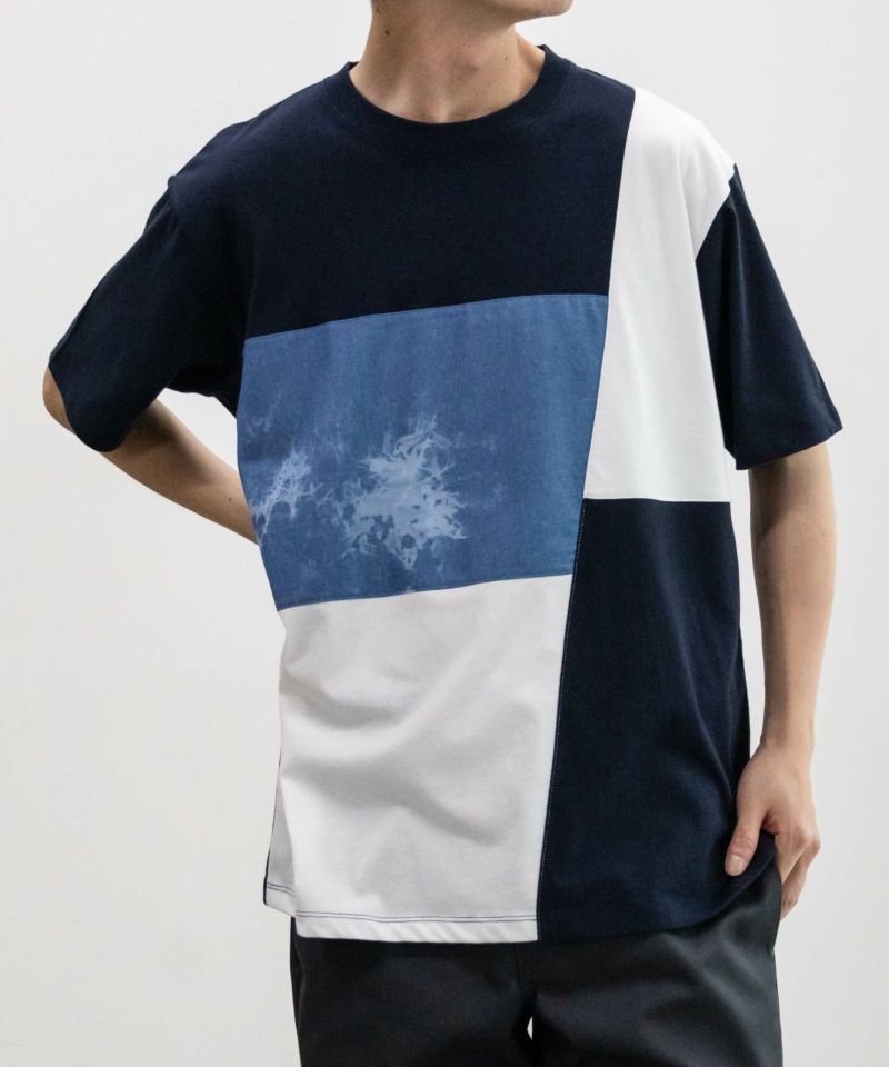 NAVY SARARI  ブロック切替え半袖Ｔシャツ メンズ メール便 対応商品商品画像-3