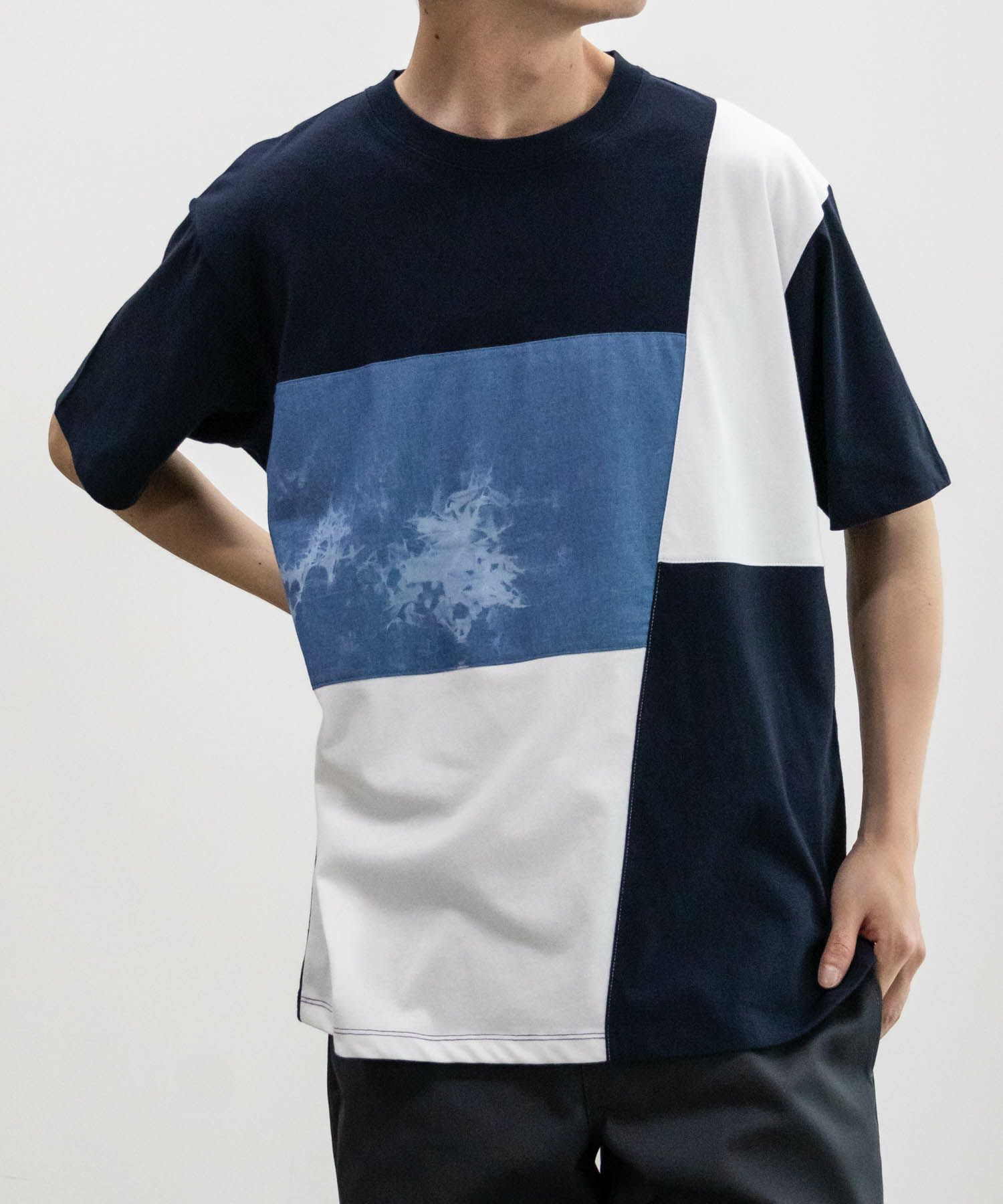 NAVY SARARI  ブロック切替え半袖Ｔシャツ メンズ メール便 対応商品商品サムネイル-3