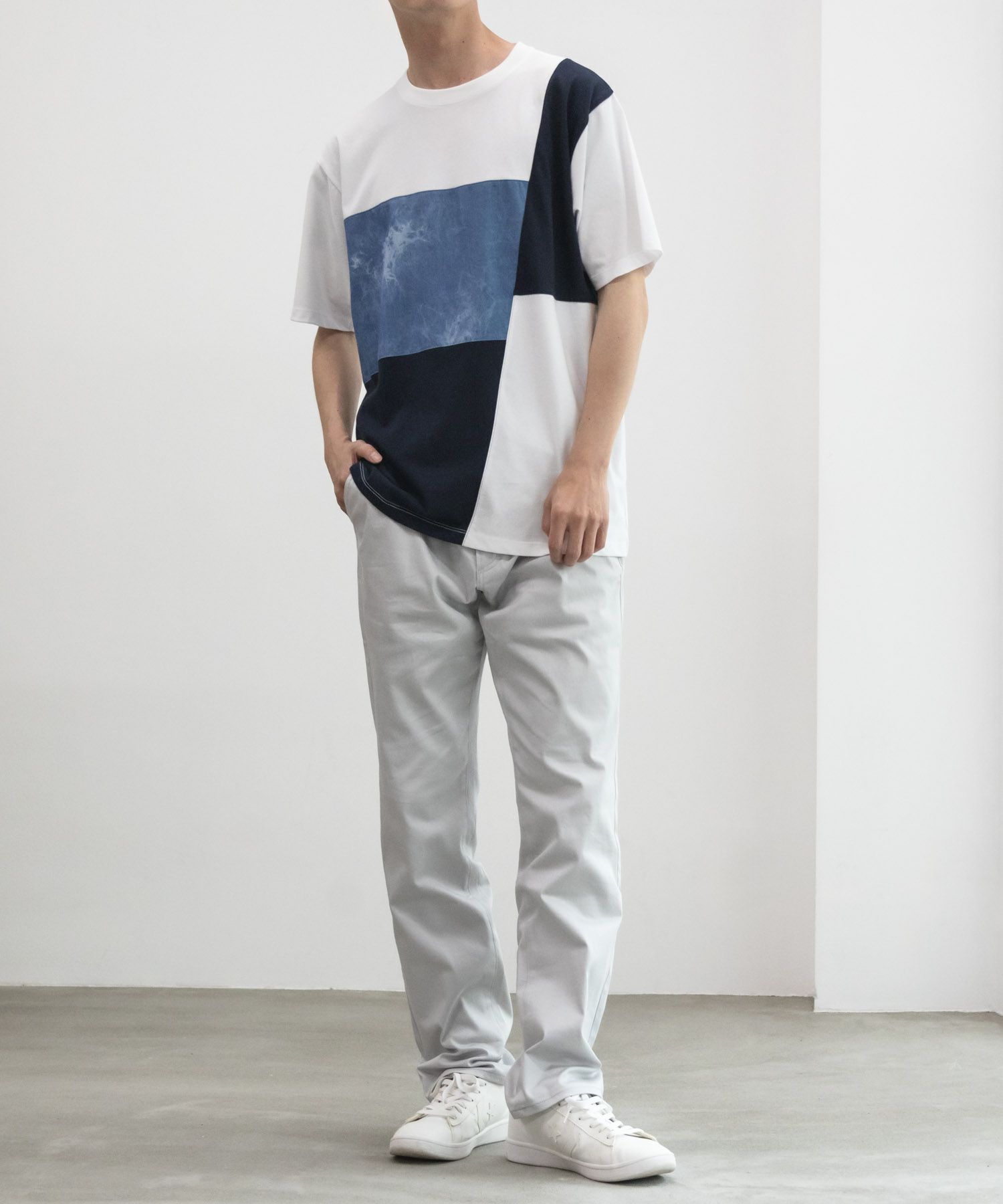 NAVY SARARI  ブロック切替え半袖Ｔシャツ メンズ メール便 対応商品商品サムネイル-4