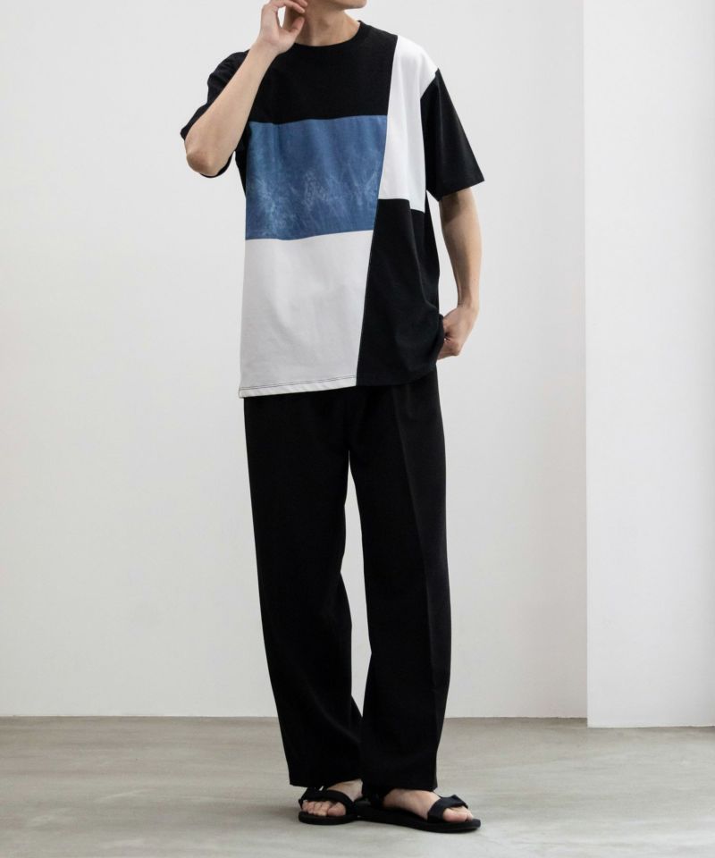 NAVY SARARI ブロック切替え半袖Tシャツ メンズ メール便 対応商品商品画像-5