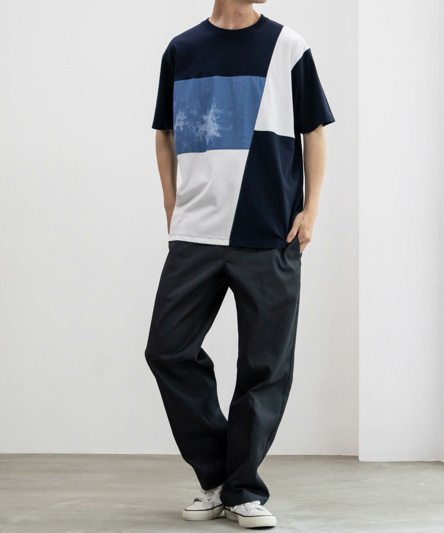 NAVY SARARI  ブロック切替え半袖Ｔシャツ メンズ メール便 対応商品商品サムネイル-6