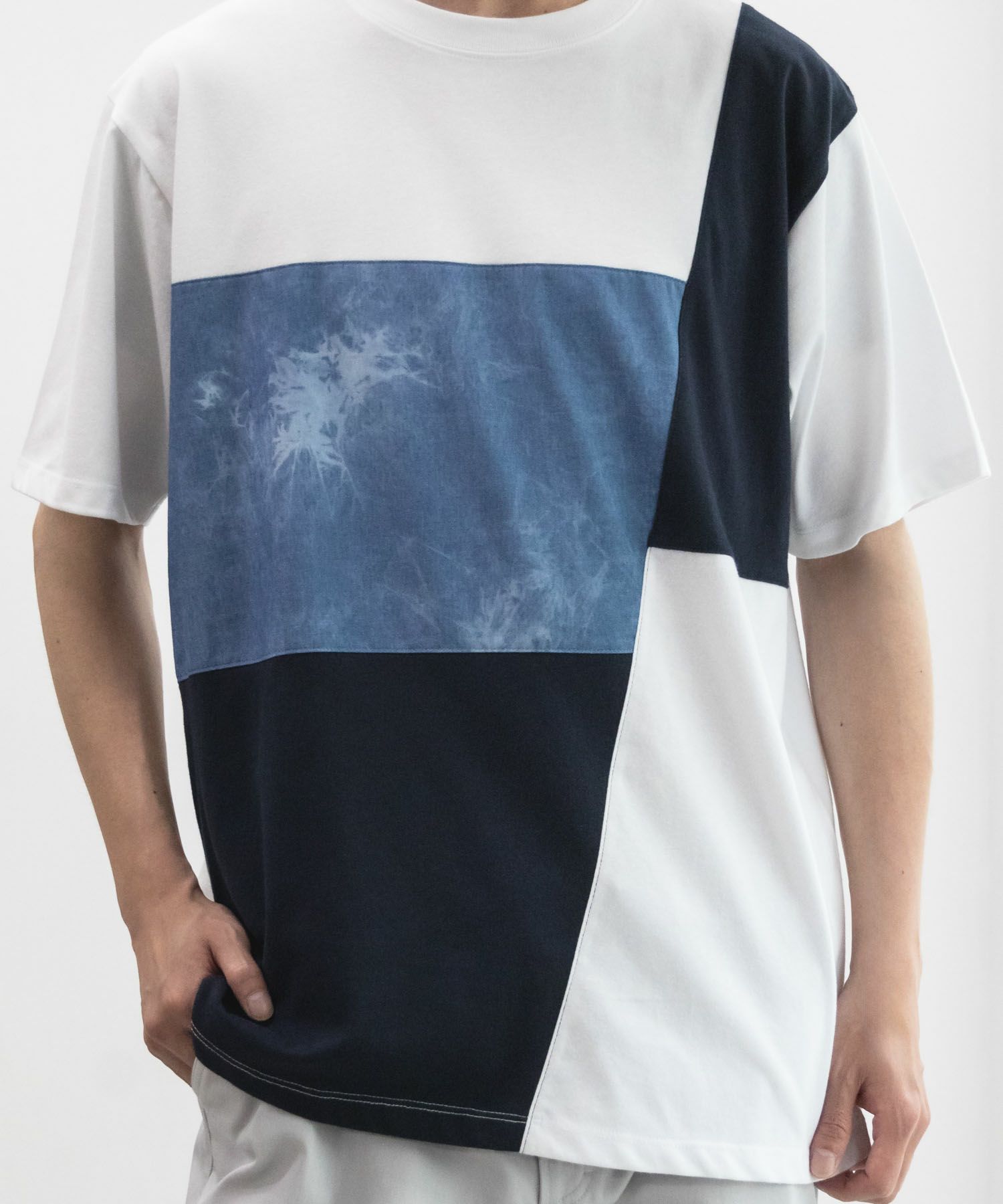 NAVY SARARI  ブロック切替え半袖Ｔシャツ メンズ メール便 対応商品商品画像-9