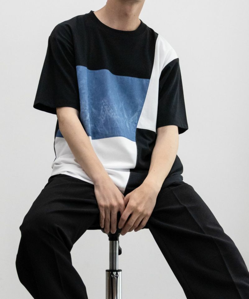 NAVY SARARI ブロック切替え半袖Tシャツ メンズ メール便 対応商品商品画像-14