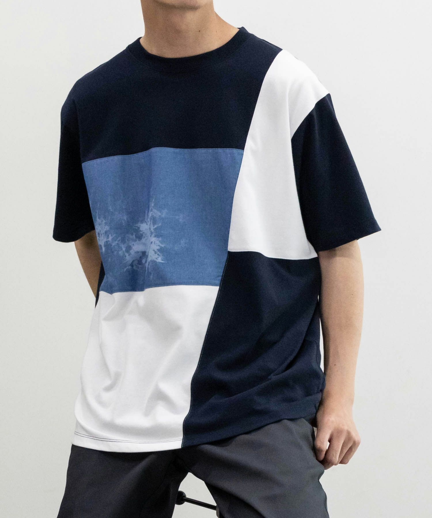 NAVY SARARI ブロック切替え半袖Ｔシャツ メンズ ネコポス 対応商品