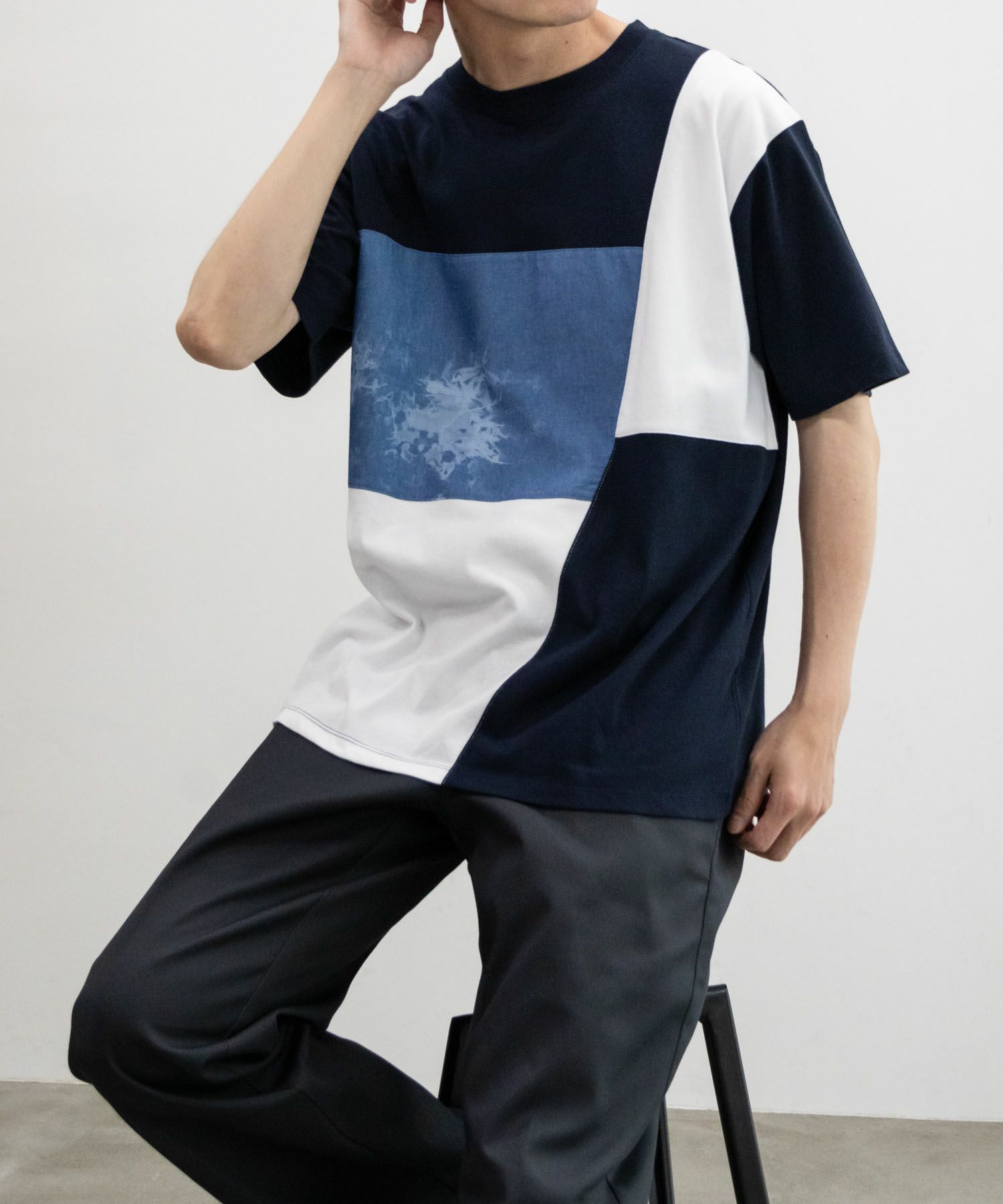 NAVY SARARI  ブロック切替え半袖Ｔシャツ メンズ メール便 対応商品商品画像-17