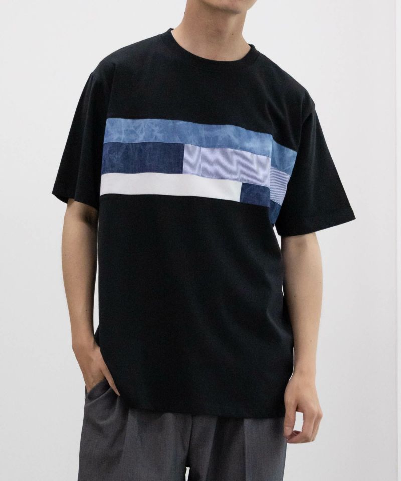 NAVY SARARI  パネル切替えＴシャツ メンズ ネコポス 対応商品商品画像-2