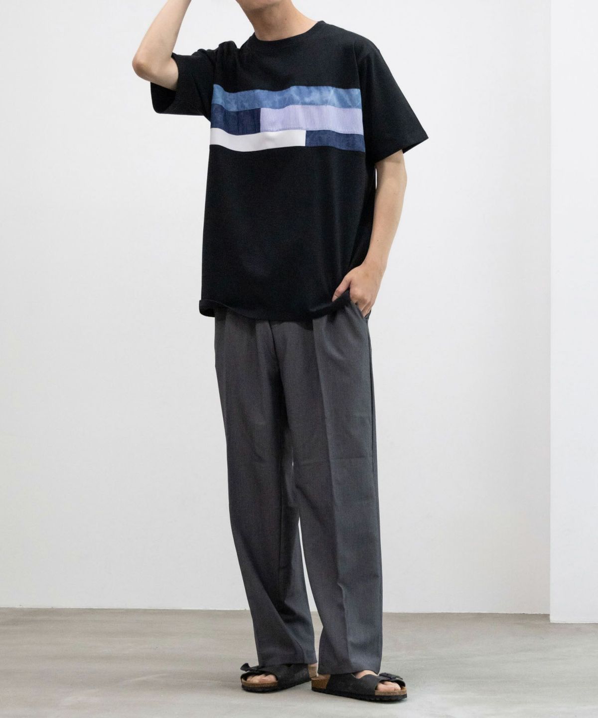 NAVY SARARI パネル切替えＴシャツ メンズ ネコポス 対応商品