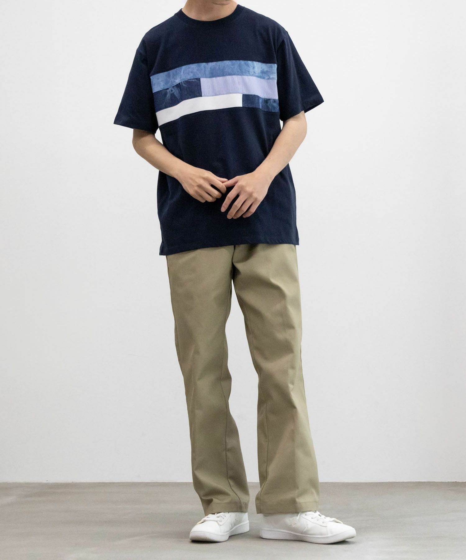 NAVY SARARI パネル切替えＴシャツ メンズ ネコポス 対応商品