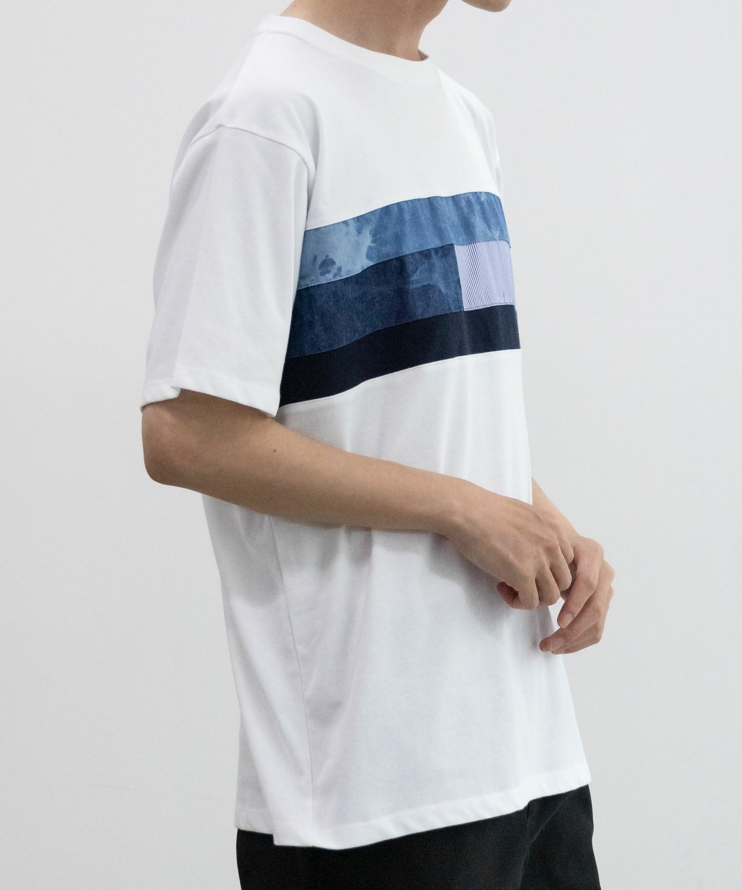 NAVY SARARI  パネル切替えＴシャツ メンズ メール便 対応商品商品画像-7