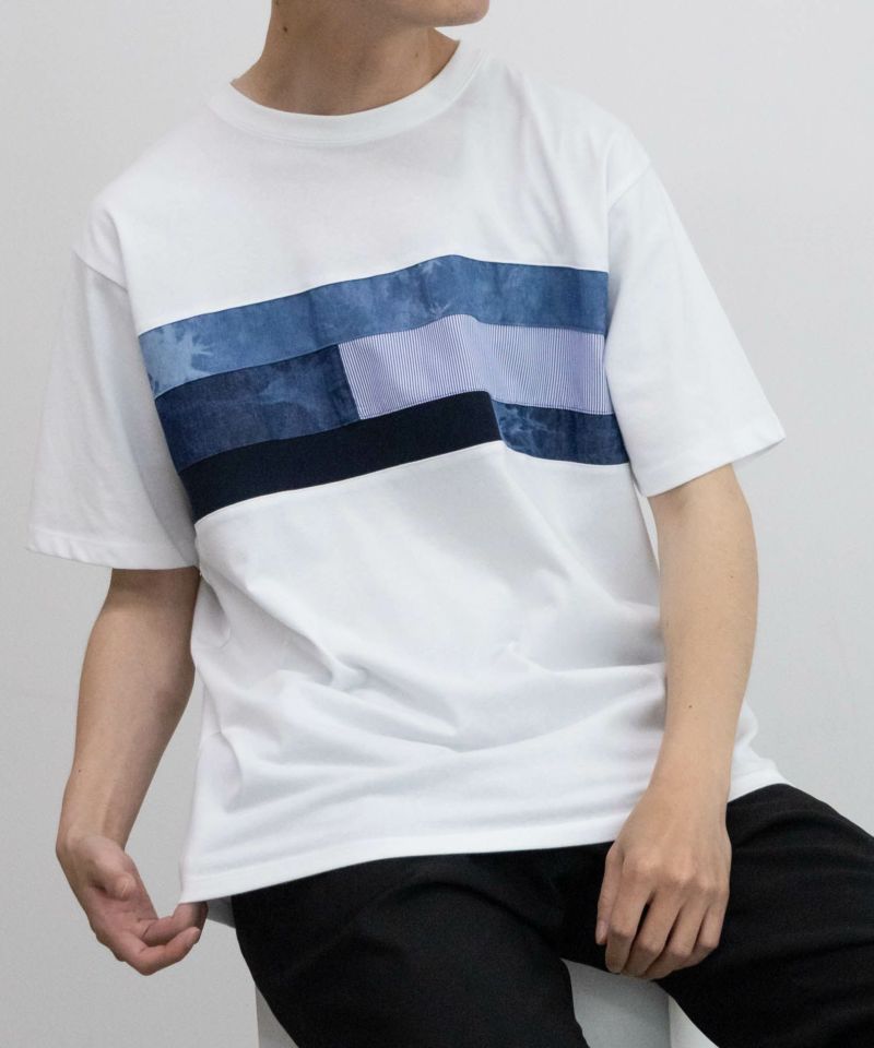 NAVY SARARI  パネル切替えＴシャツ メンズ メール便 対応商品商品画像-10