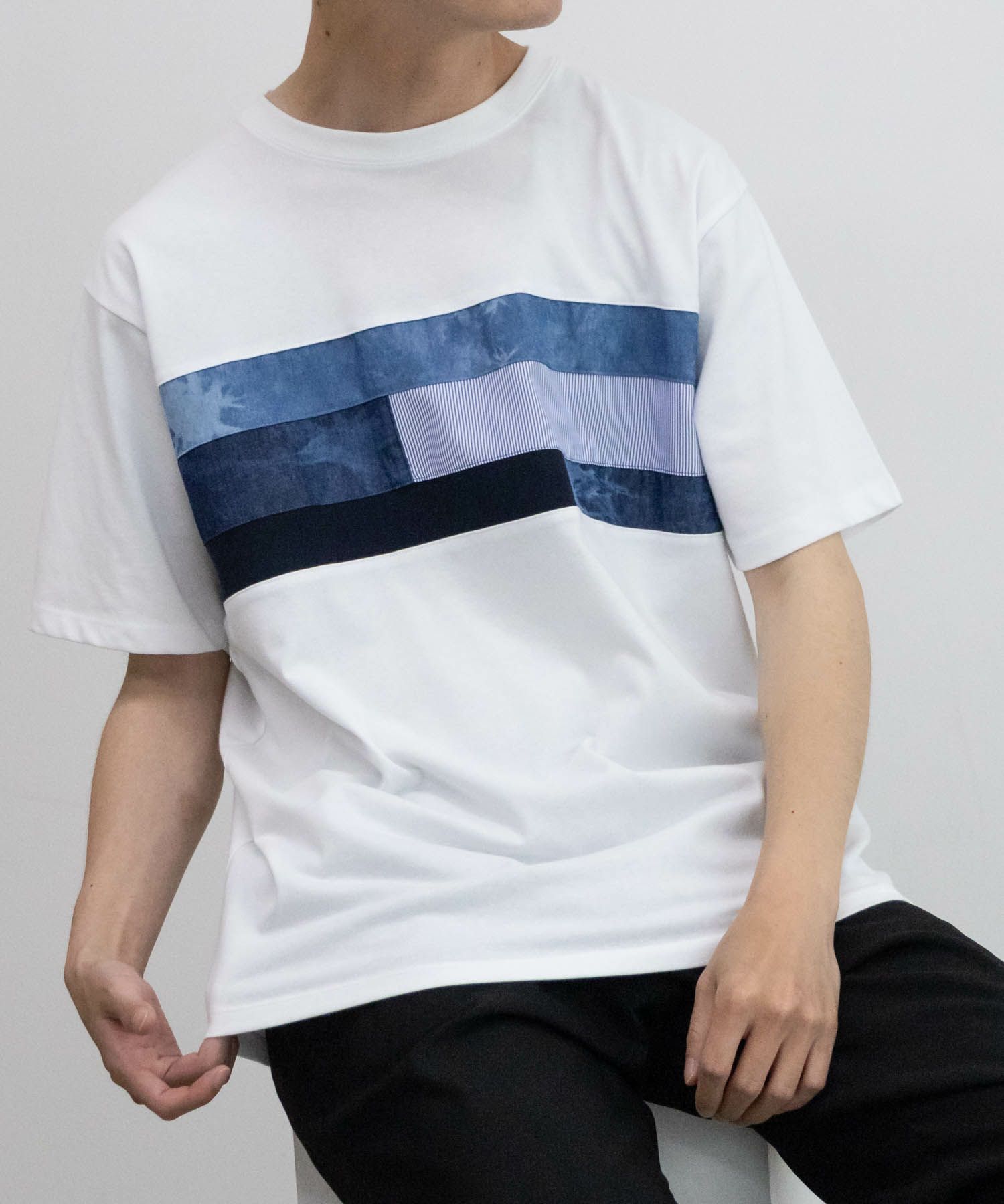 NAVY SARARI  パネル切替えＴシャツ メンズ メール便 対応商品商品画像-10