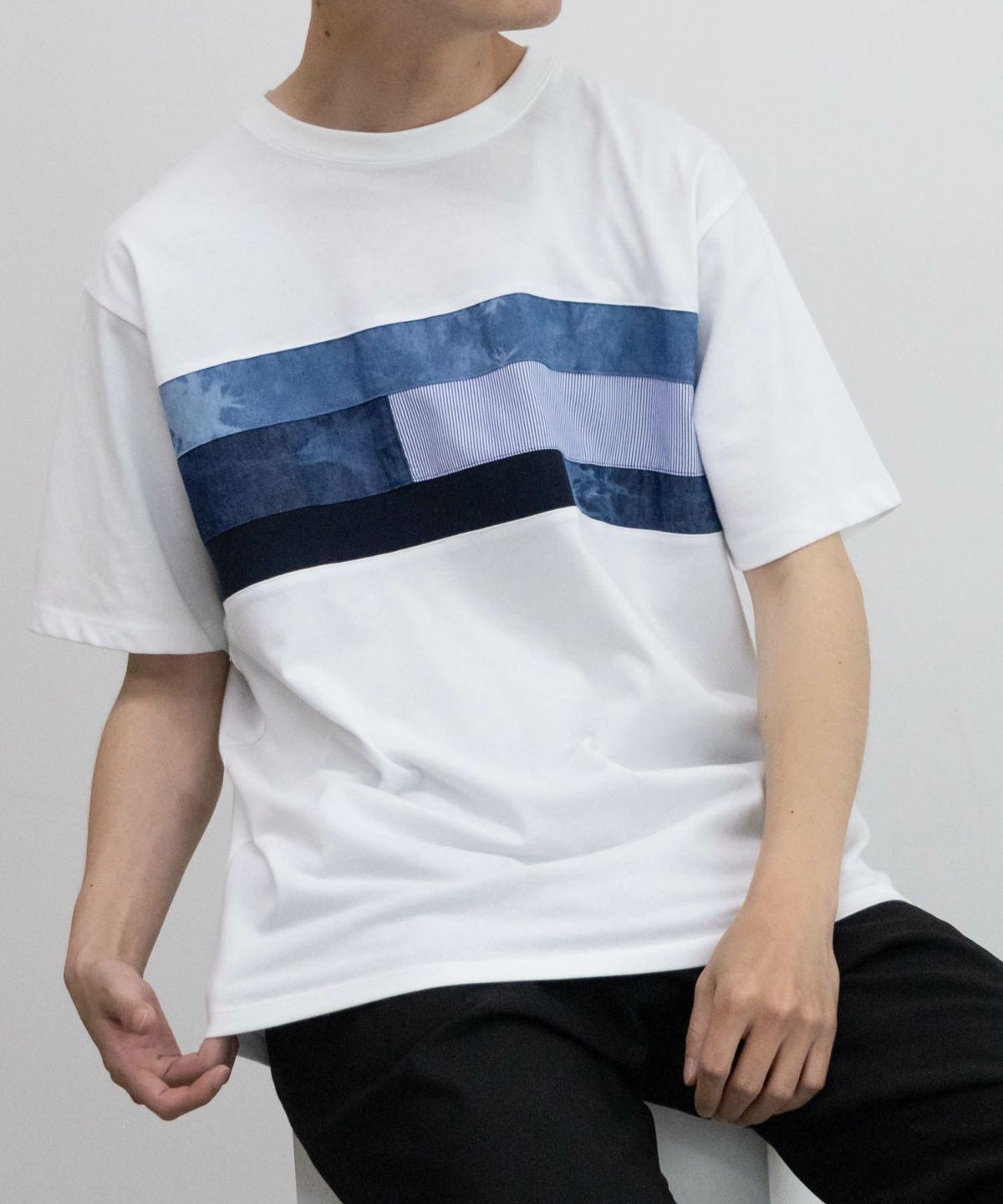 NAVY SARARI パネル切替えＴシャツ メンズ ネコポス 対応商品
