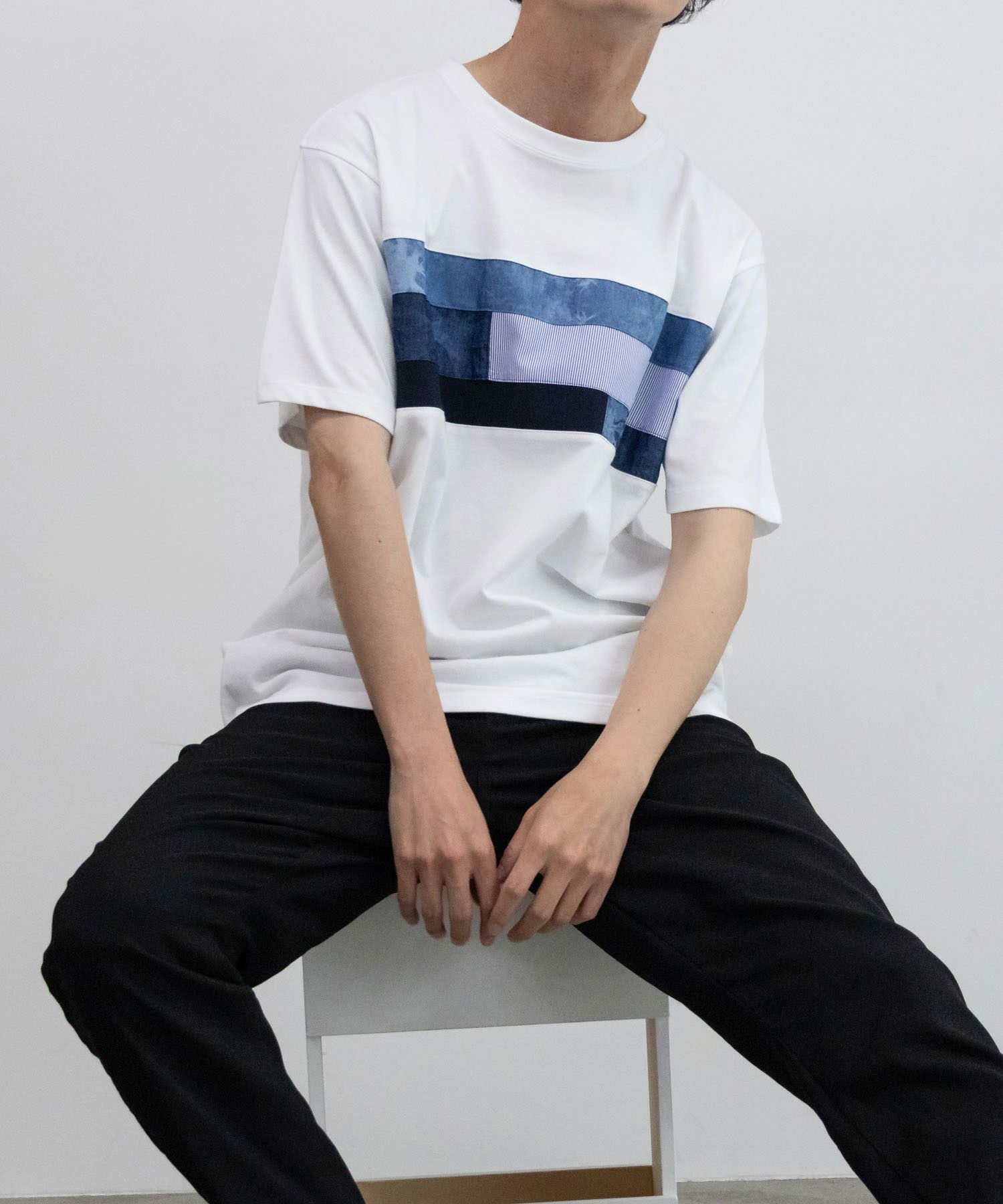 NAVY SARARI  パネル切替えＴシャツ メンズ メール便 対応商品商品画像-11