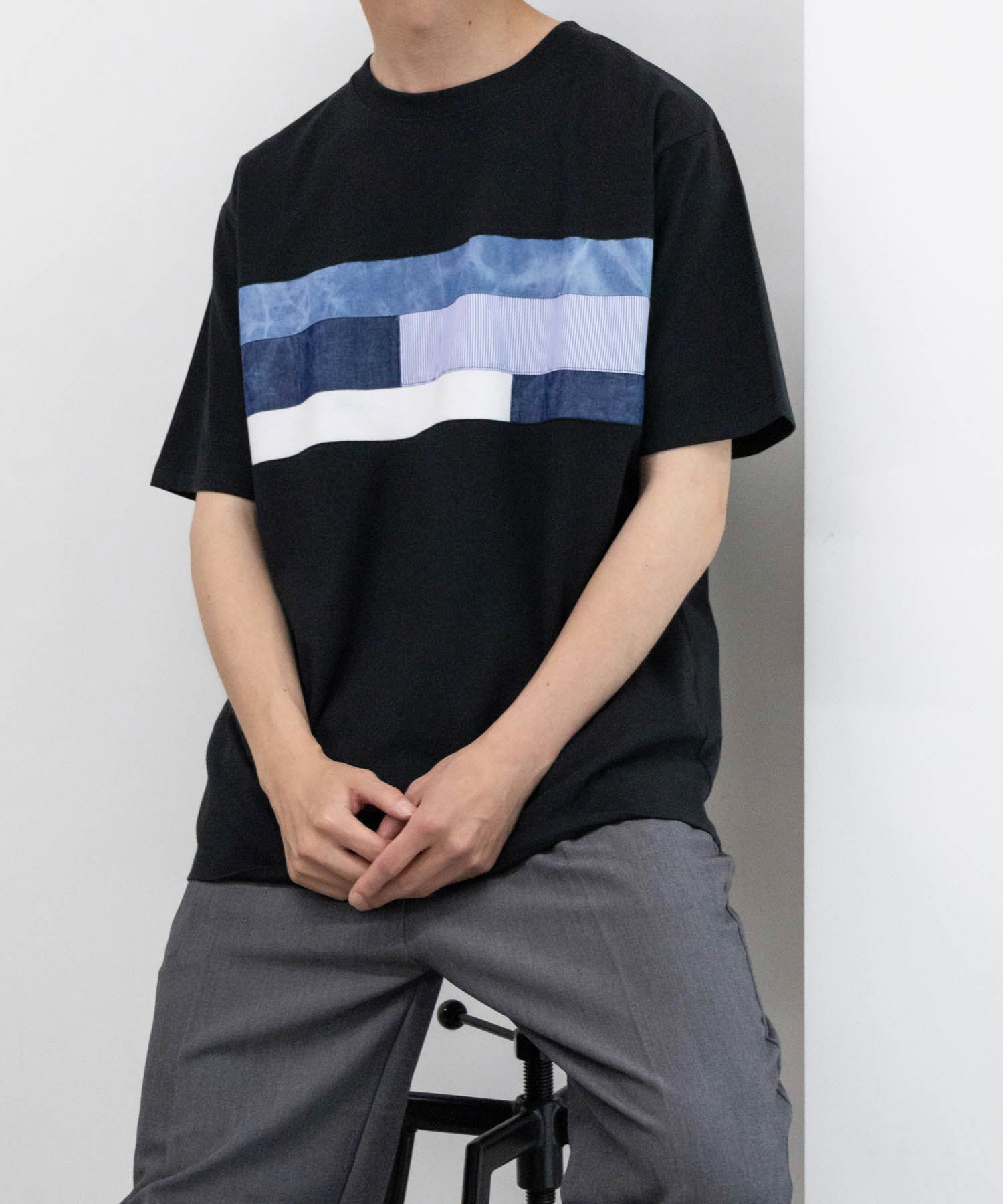 NAVY SARARI パネル切替えＴシャツ メンズ ネコポス 対応商品