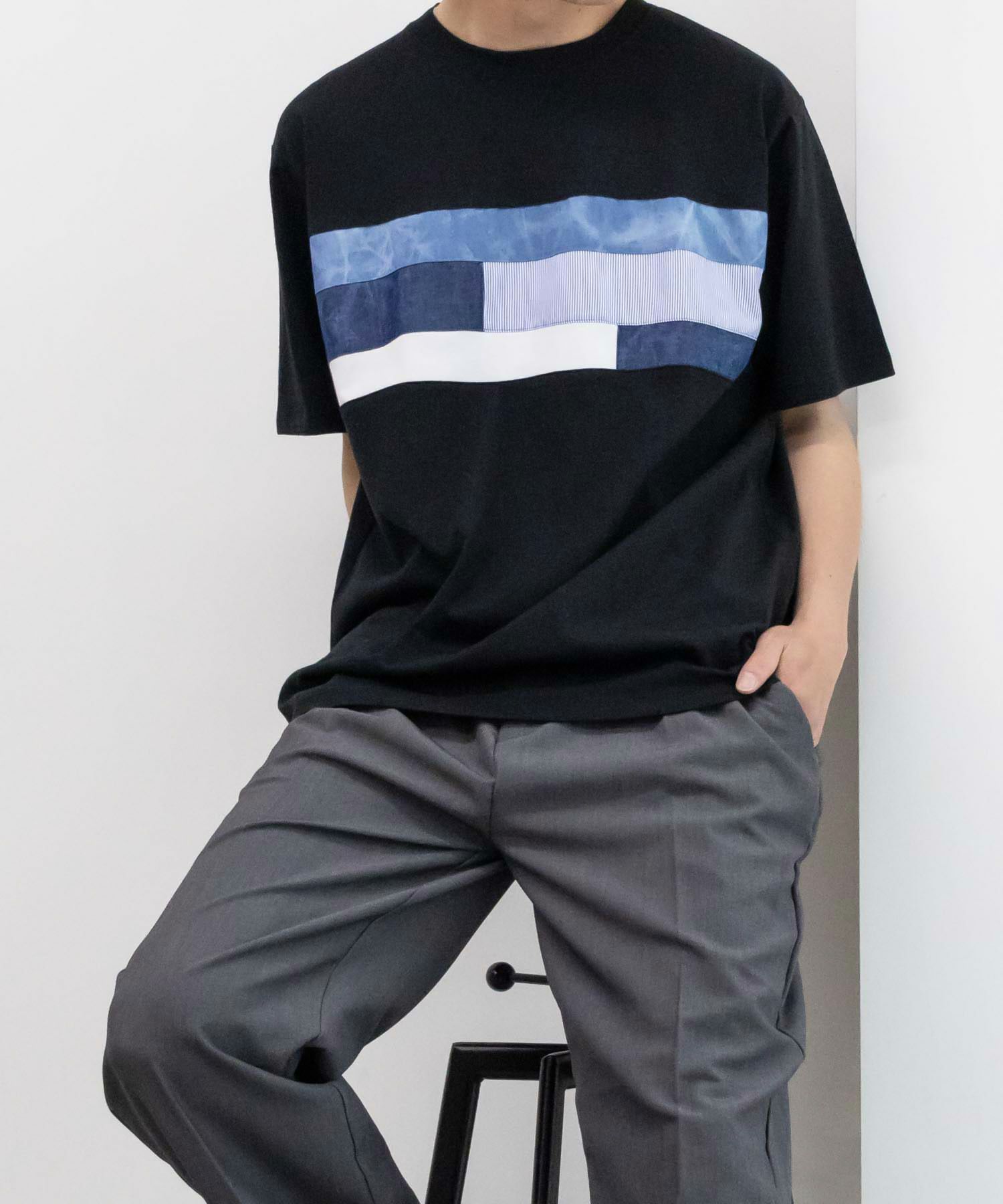 NAVY SARARI パネル切替えＴシャツ メンズ ネコポス 対応商品