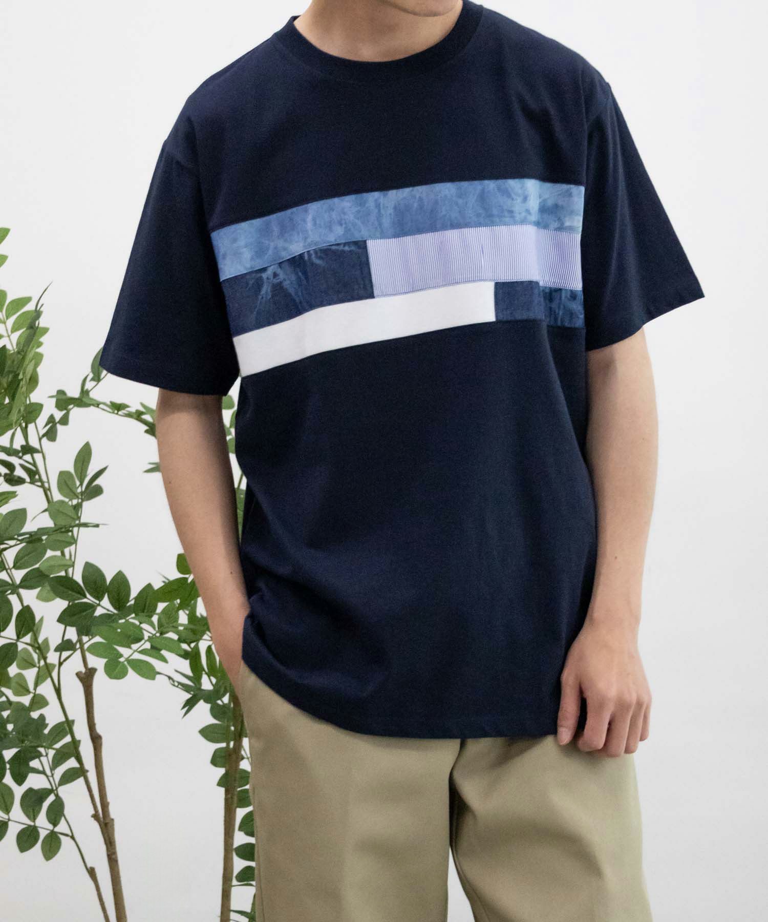 NAVY SARARI パネル切替えＴシャツ メンズ ネコポス 対応商品