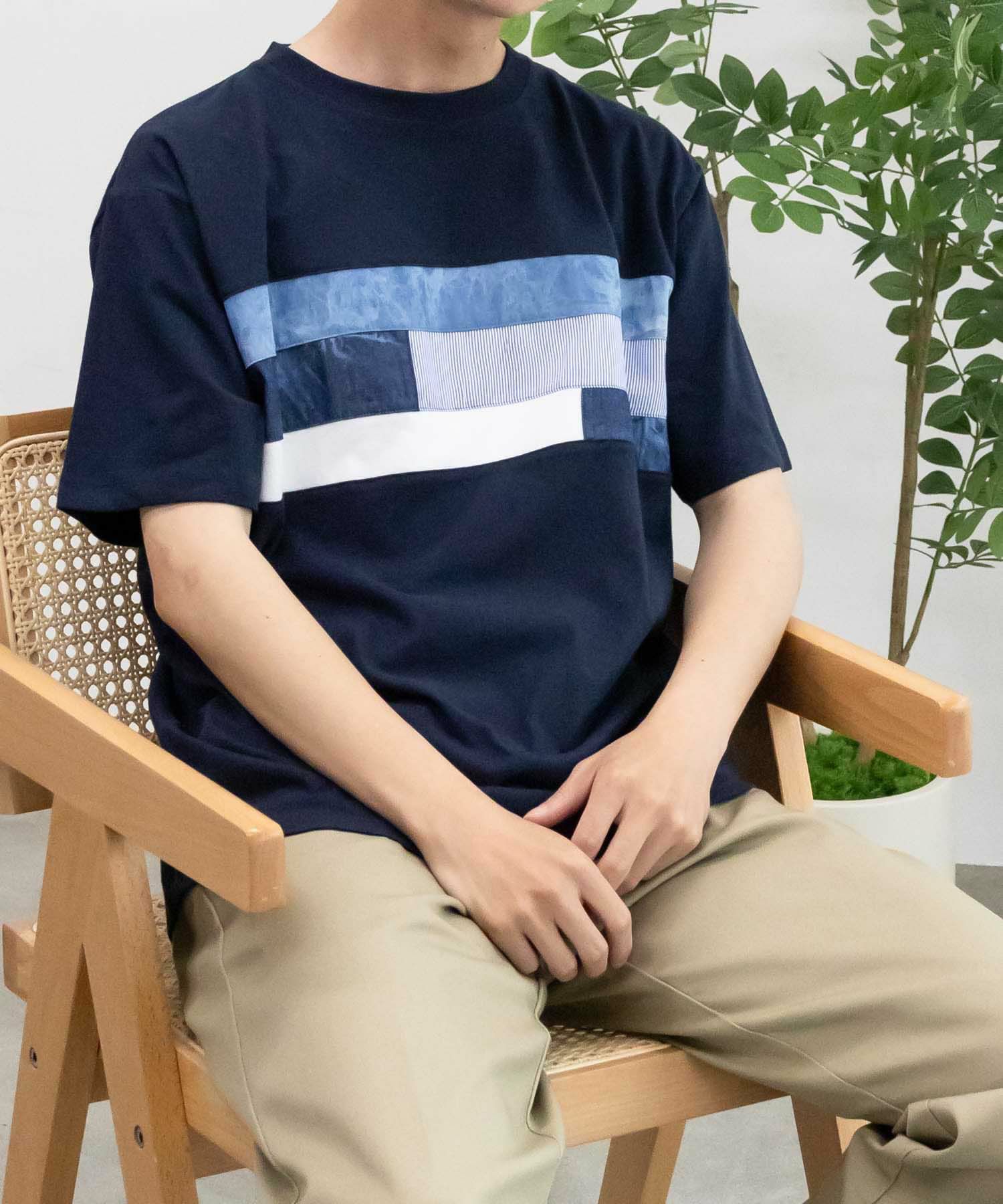 NAVY SARARI  パネル切替えＴシャツ メンズ メール便 対応商品商品画像-17