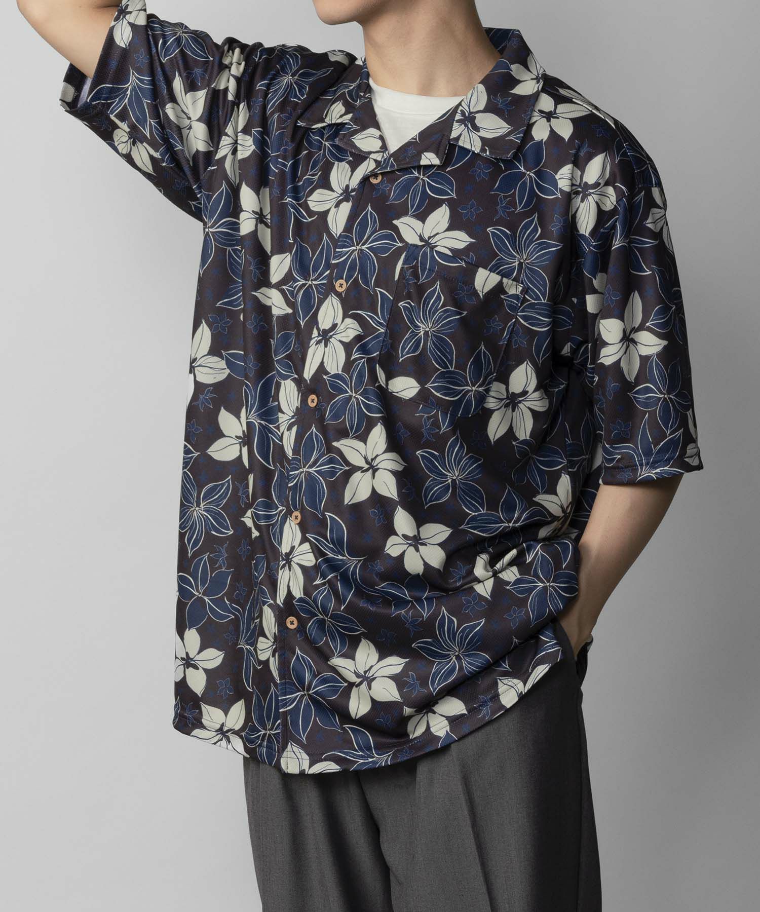 NAVY SARARI メッシュアロハシャツアンサンブル メンズ