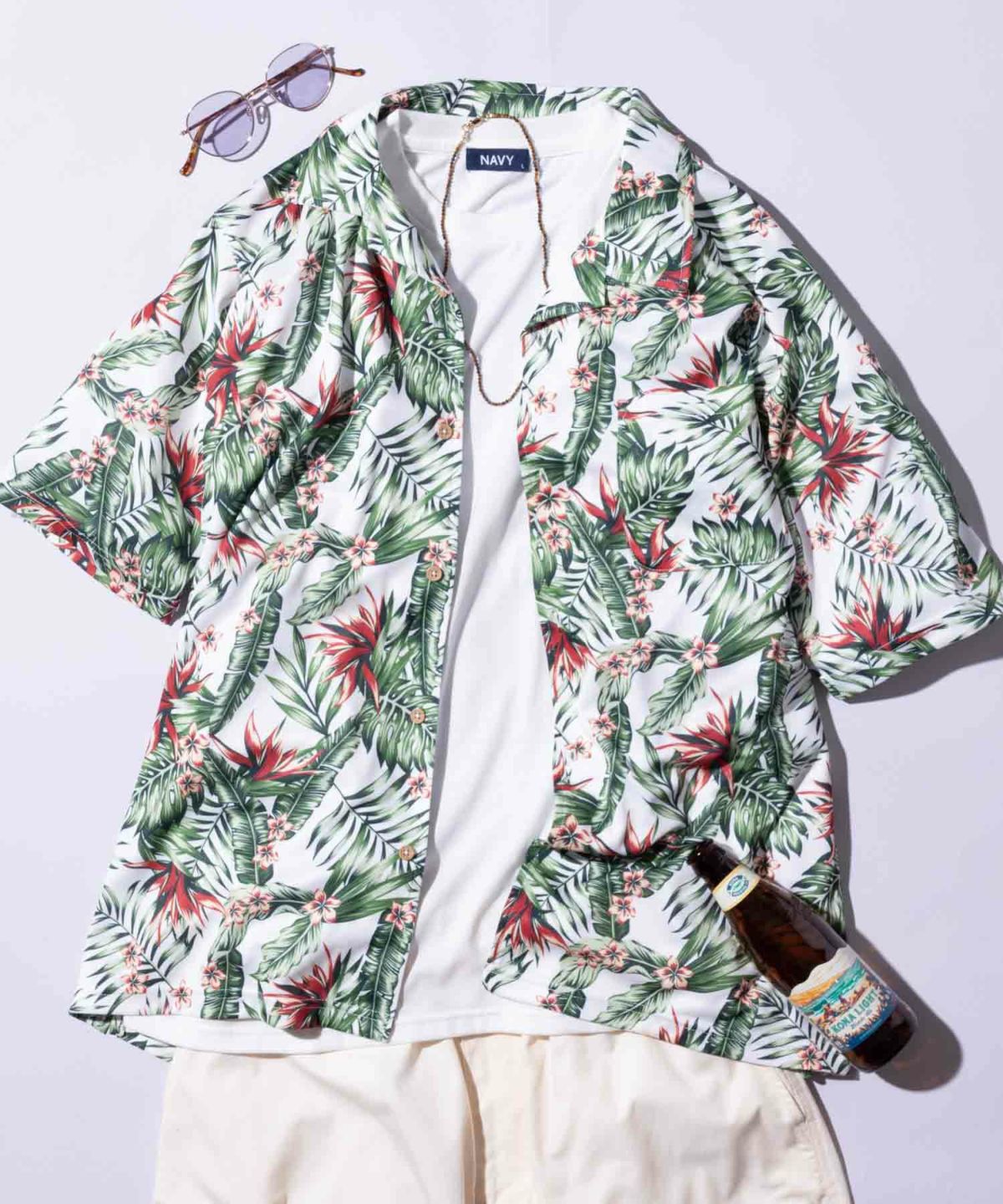 NAVY SARARI メッシュアロハシャツアンサンブル メンズ