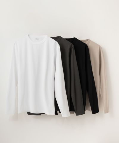NAVY  天竺クルーネック長袖Tシャツ メンズ