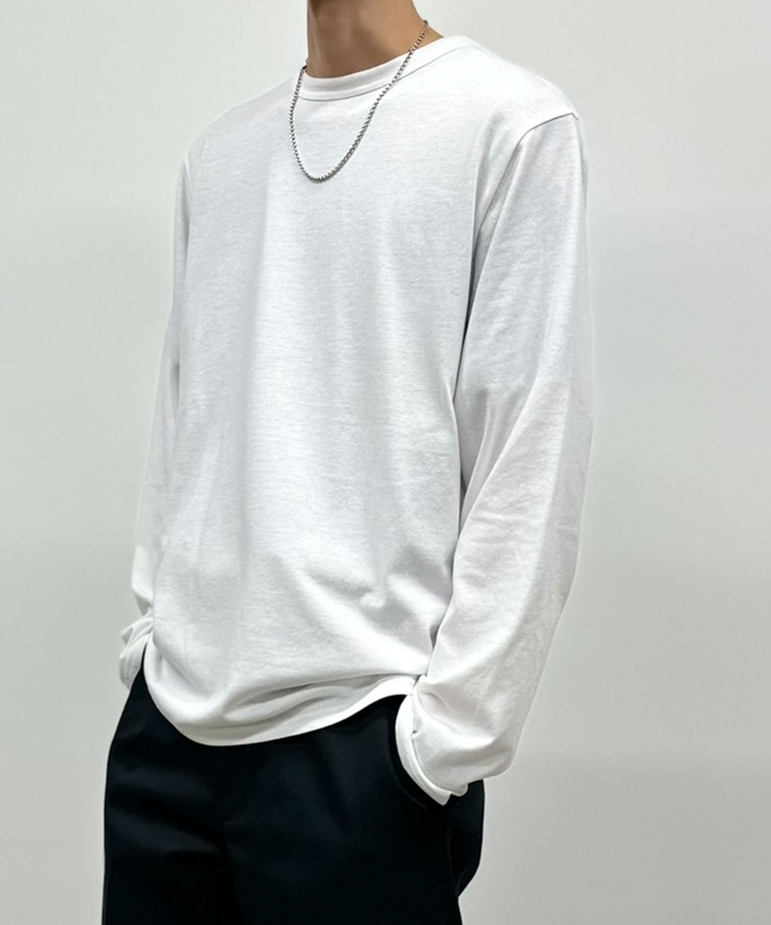 NAVY 天竺クルーネック長袖Tシャツ メンズ