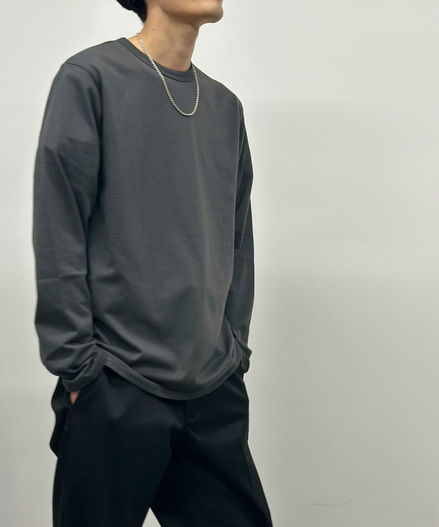 NAVY 天竺クルーネック長袖Tシャツ メンズ