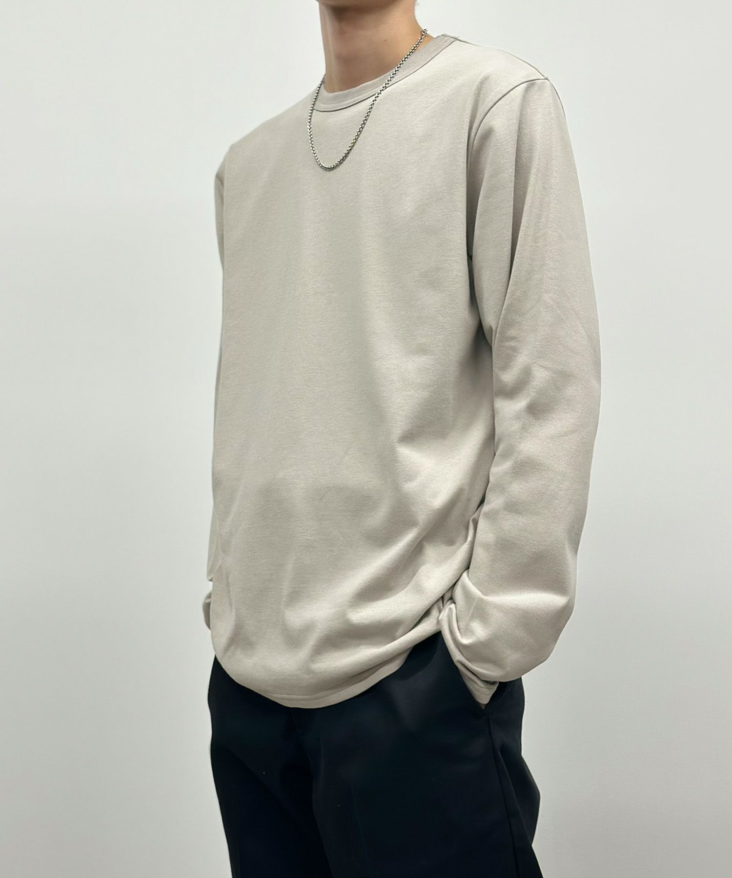 NAVY 天竺クルーネック長袖Tシャツ メンズ