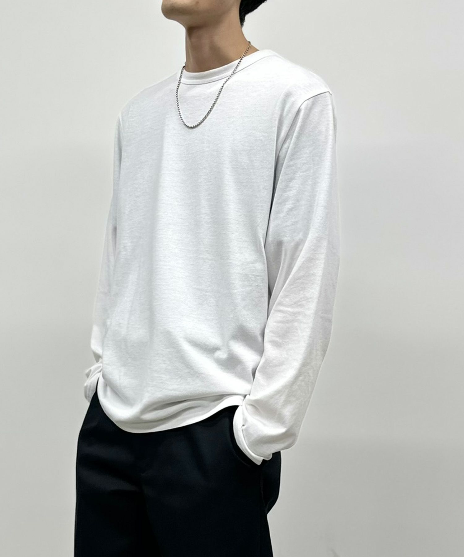 NAVY  天竺クルーネック長袖Tシャツ メンズ商品画像-7