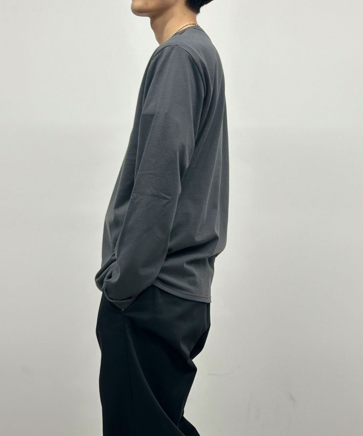 NAVY 天竺クルーネック長袖Tシャツ メンズ