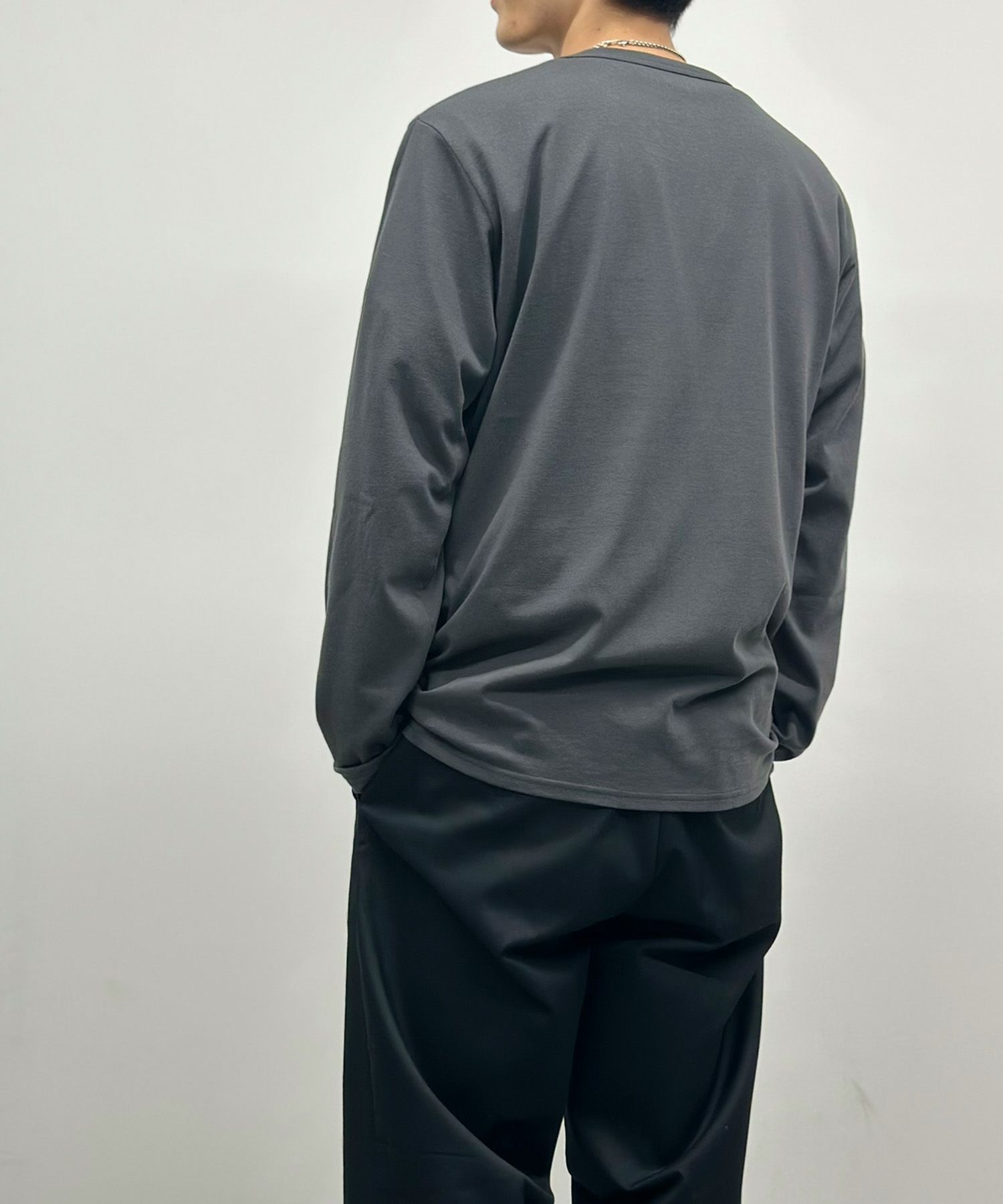 NAVY  天竺クルーネック長袖Tシャツ メンズ商品画像-9