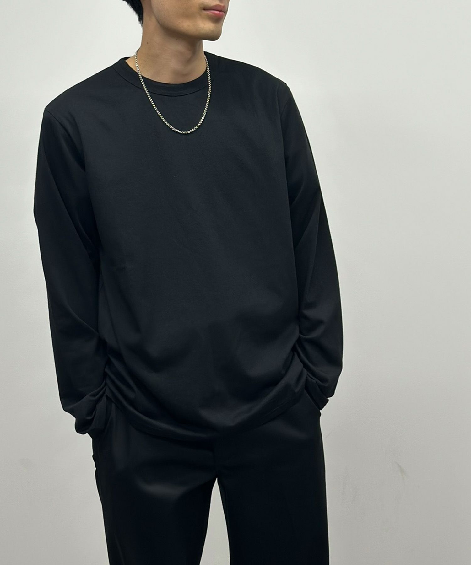 NAVY 天竺クルーネック長袖Tシャツ メンズ