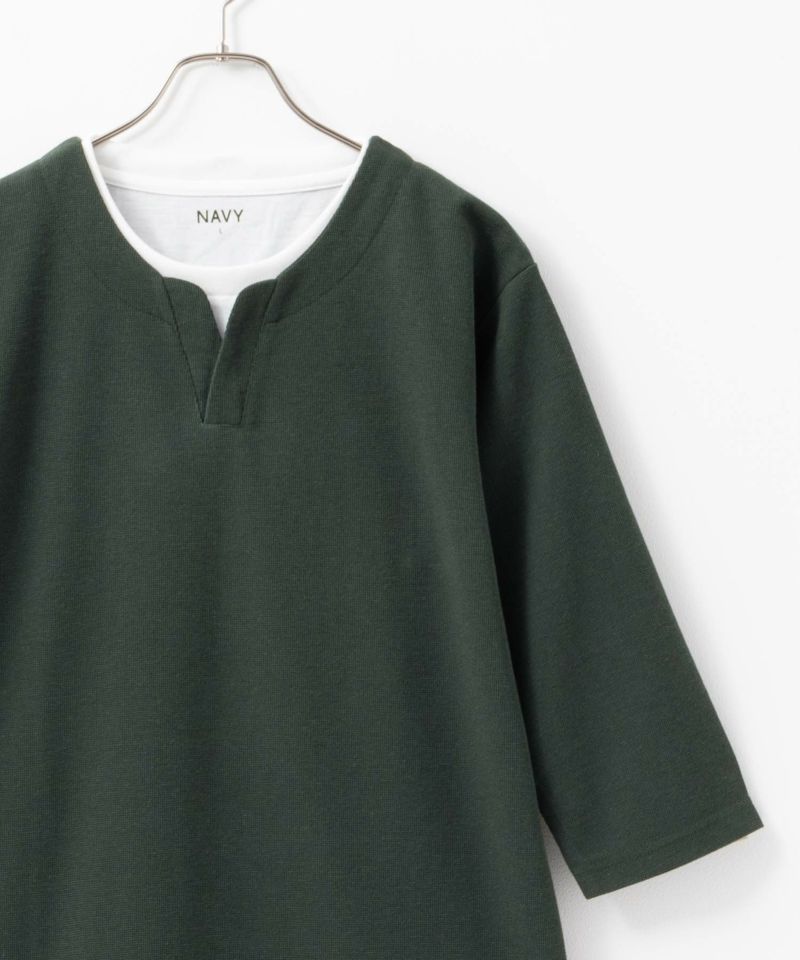 NAVY 冷感キーネックフェイクレイヤード7分袖カットソー メンズ商品画像-2
