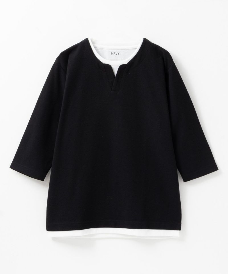 NAVY 冷感キーネックフェイクレイヤード7分袖カットソー メンズ商品画像-4