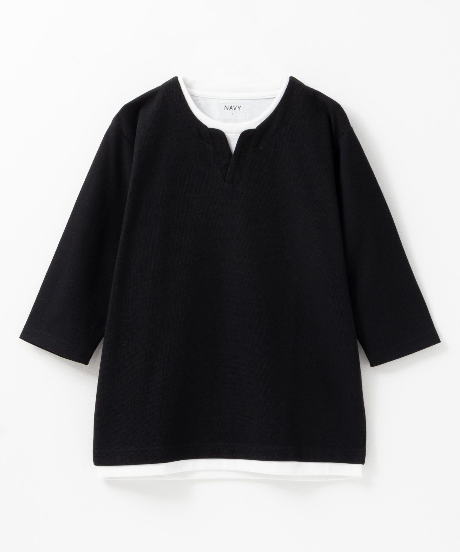 NAVY 冷感キーネックフェイクレイヤード7分袖カットソー メンズ商品サムネイル-4