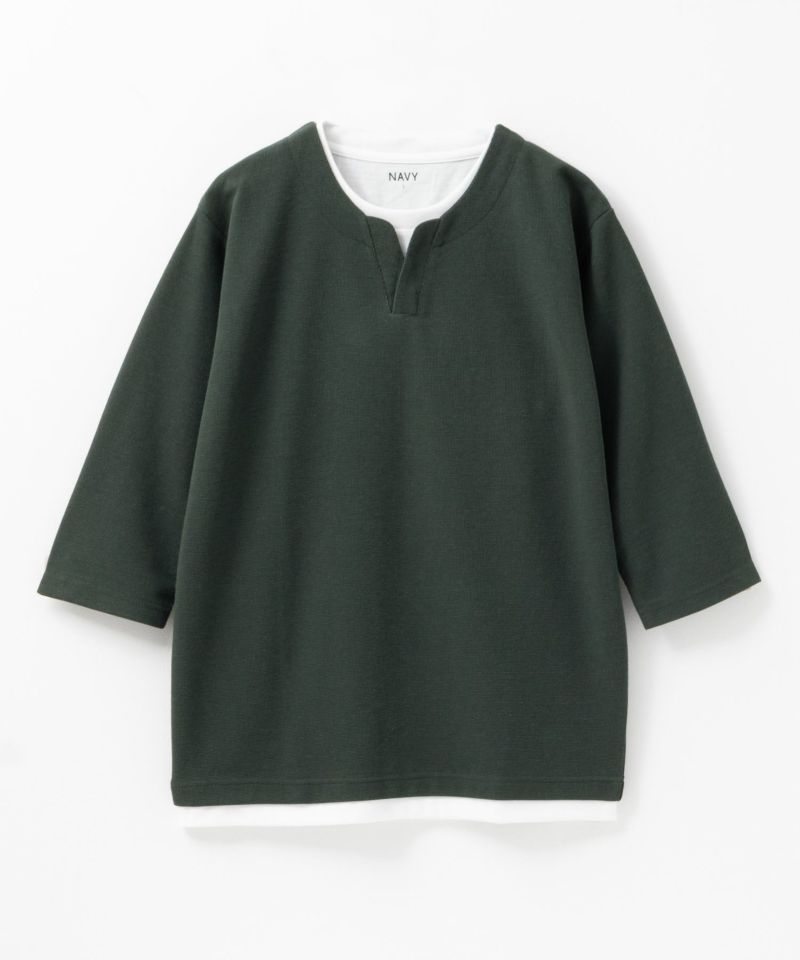 NAVY 冷感キーネックフェイクレイヤード7分袖カットソー メンズ商品画像-6