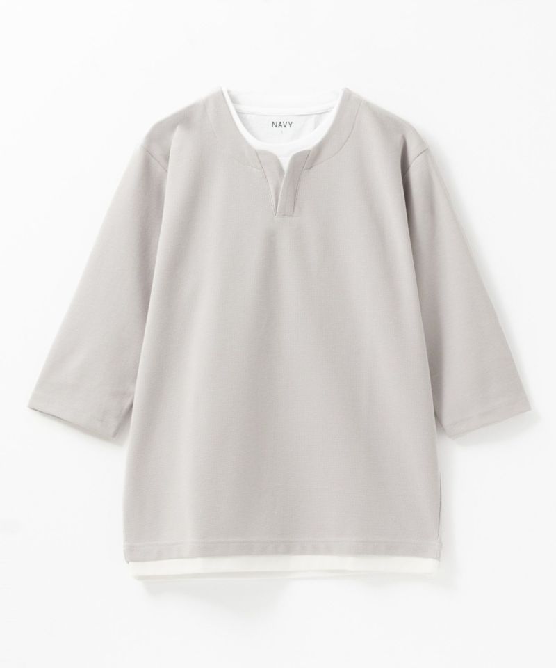 NAVY 冷感キーネックフェイクレイヤード7分袖カットソー メンズ商品画像-8