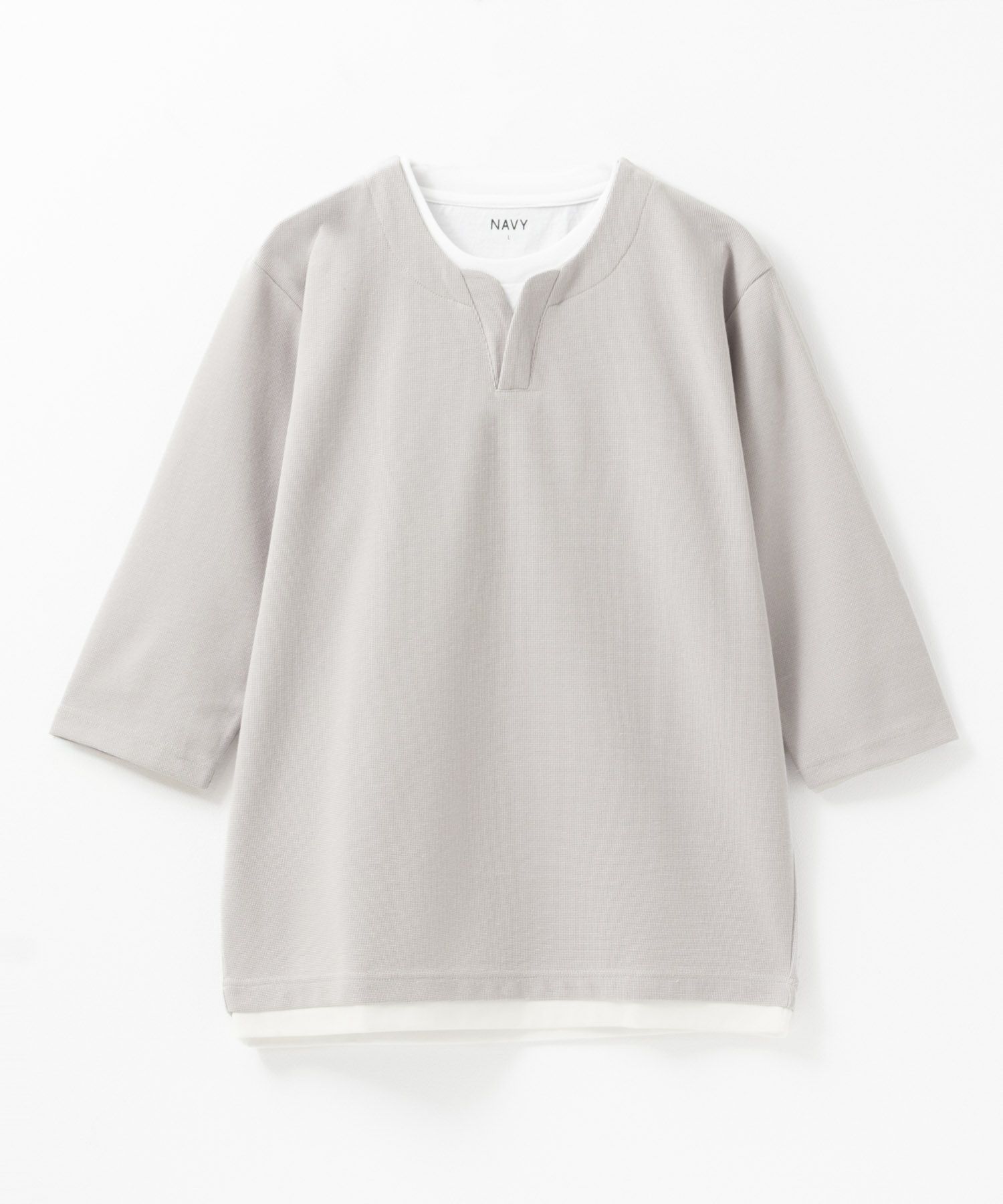 NAVY 冷感キーネックフェイクレイヤード7分袖カットソー メンズ商品サムネイル-8