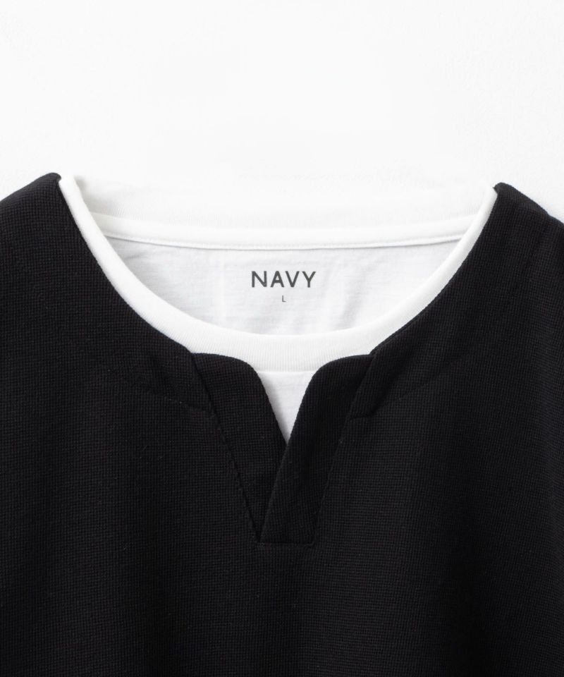 NAVY 冷感キーネックフェイクレイヤード7分袖カットソー メンズ商品画像-10